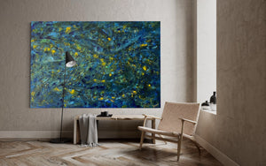 Prussian Blue Splash 121.8cm x 182.8cm Blue Textured Abstract Painting