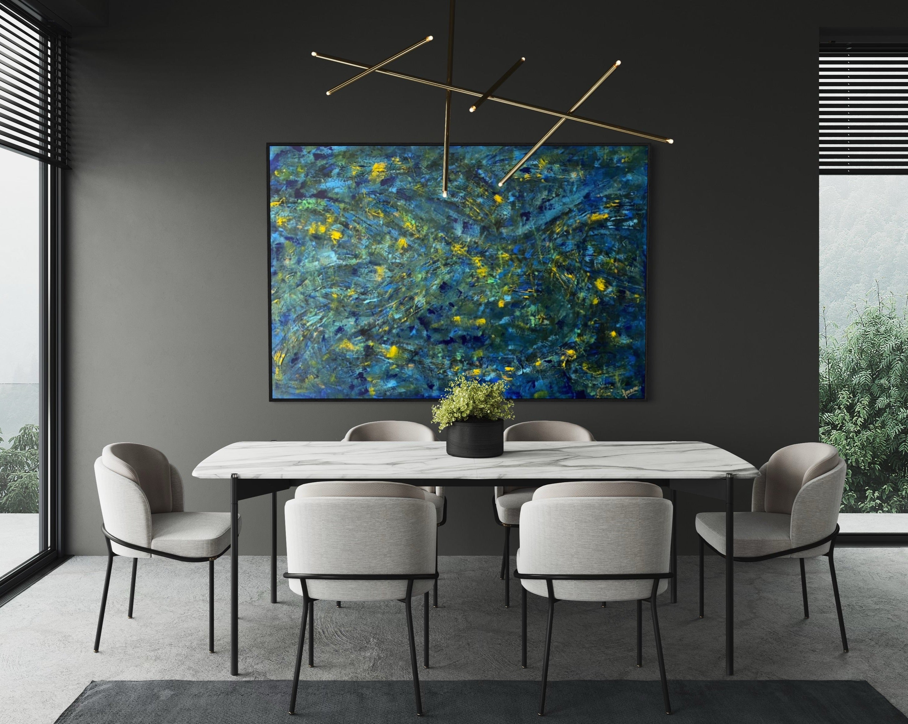 Prussian Blue Splash 121.8cm x 182.8cm Blue Textured Abstract Painting