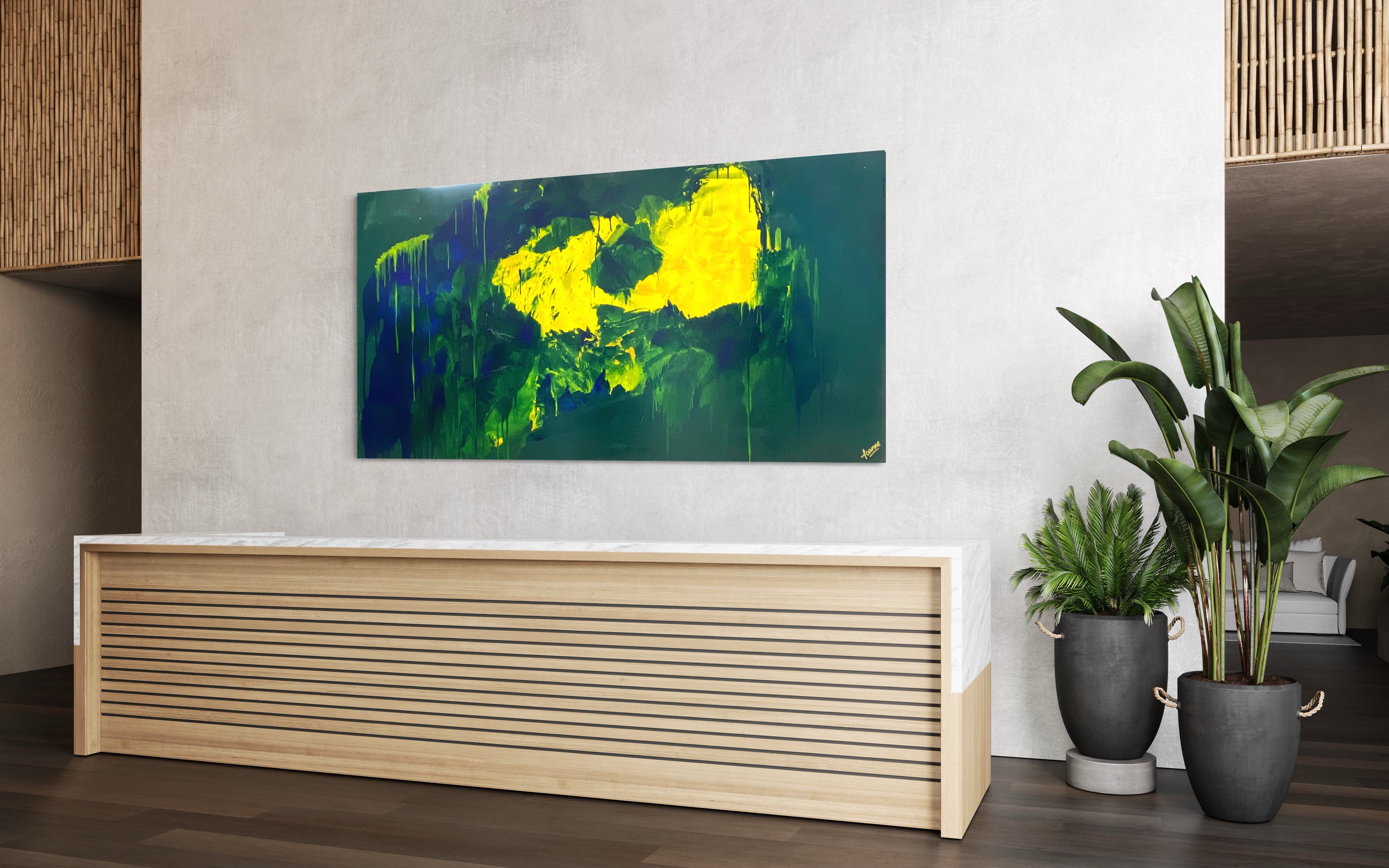 Lemon splash (91 cm x 182 cm)Textured Abstract Painting by Joanne Daniel