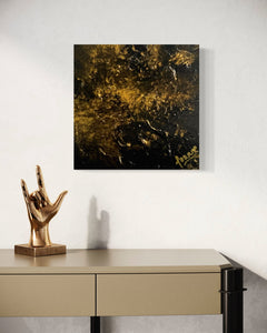 Gold Rush 30 cm x 30 cm Gold Black Textured Abstract Painting