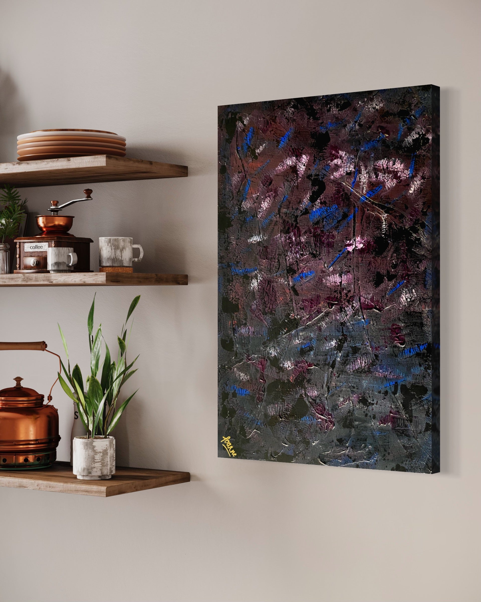 Lavendar Bloom 93 cm x 61 cm Purple Black Textured Abstract Painting