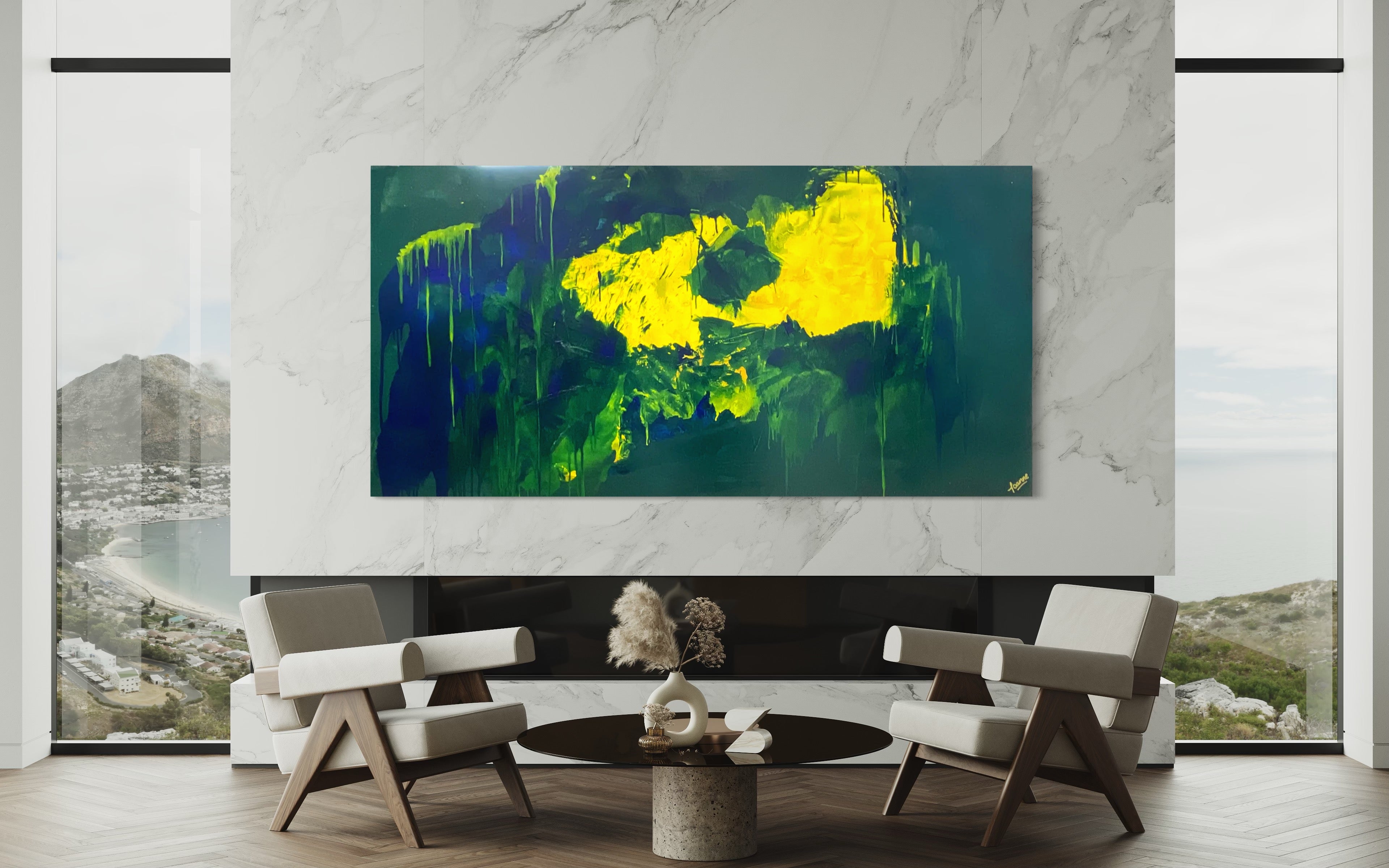 Lemon splash (91 cm x 182 cm)Textured Abstract Painting by Joanne Daniel