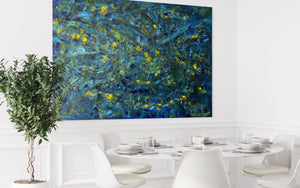 Prussian Blue Splash 121.8cm x 182.8cm Blue Textured Abstract Painting