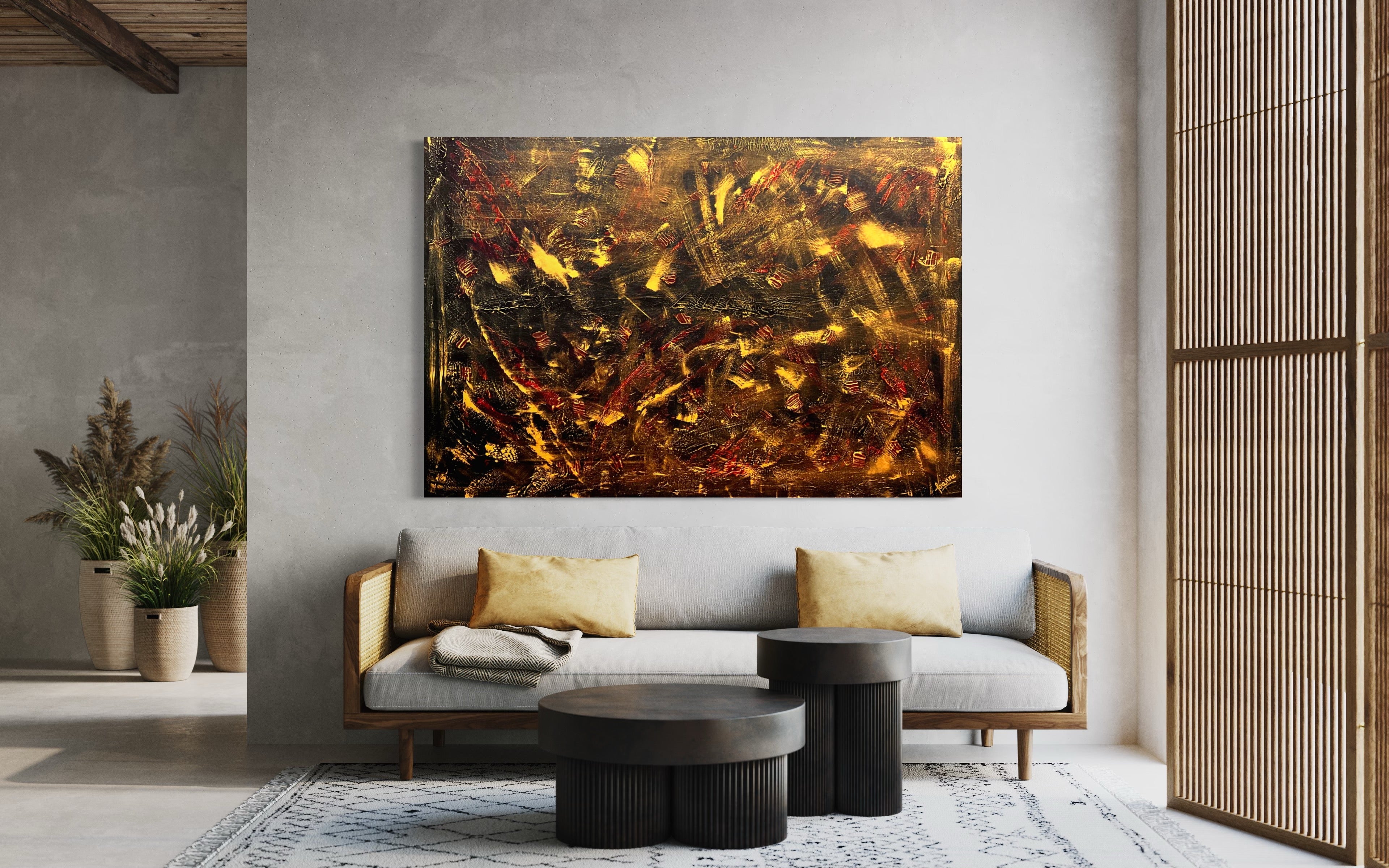 Gold Mine 121.8 cm x 182.8 cm Gold Red Brown Textured Abstract Painting