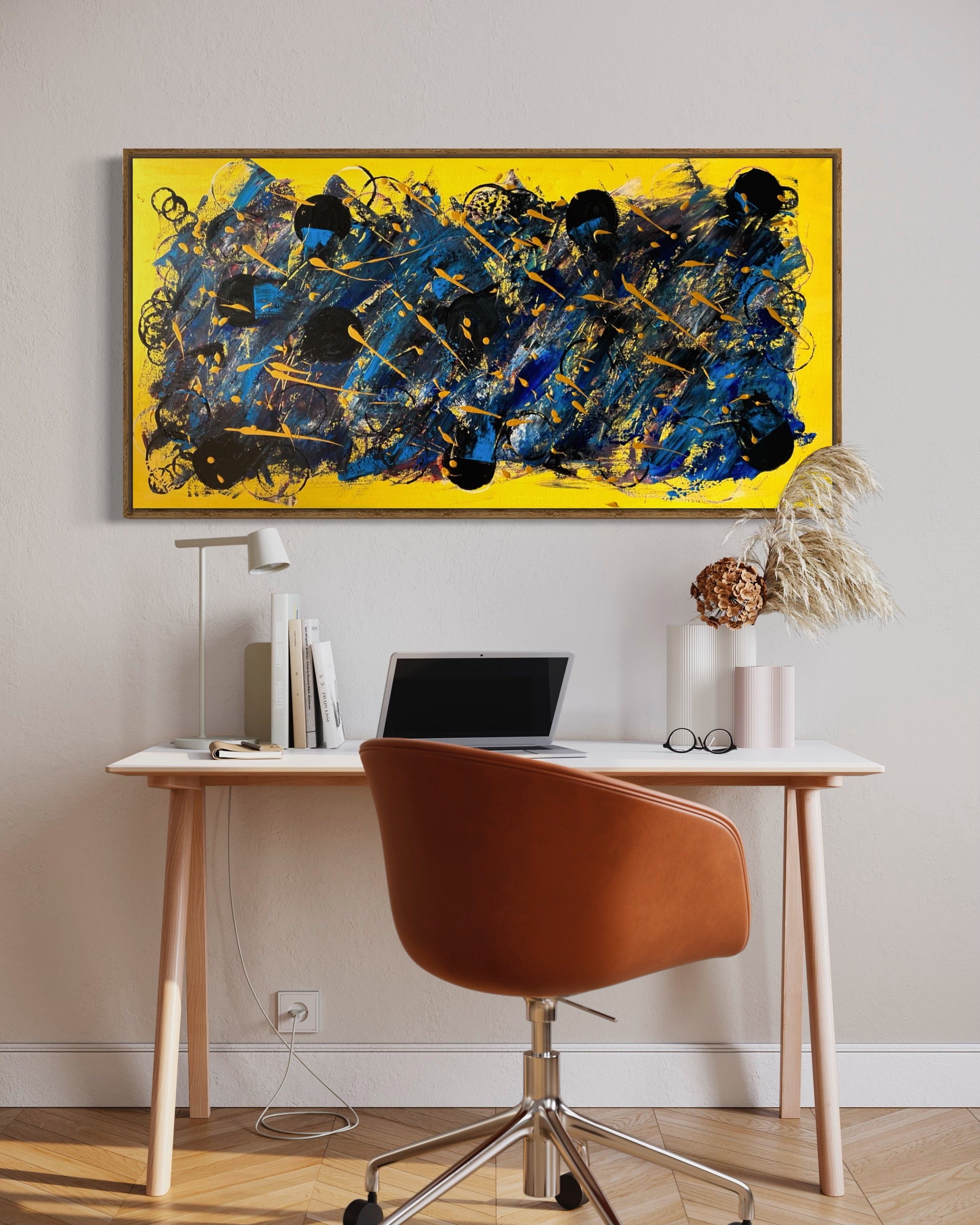 Universe 61cm x 122cm Yellow Blue Textured Abstract Painting