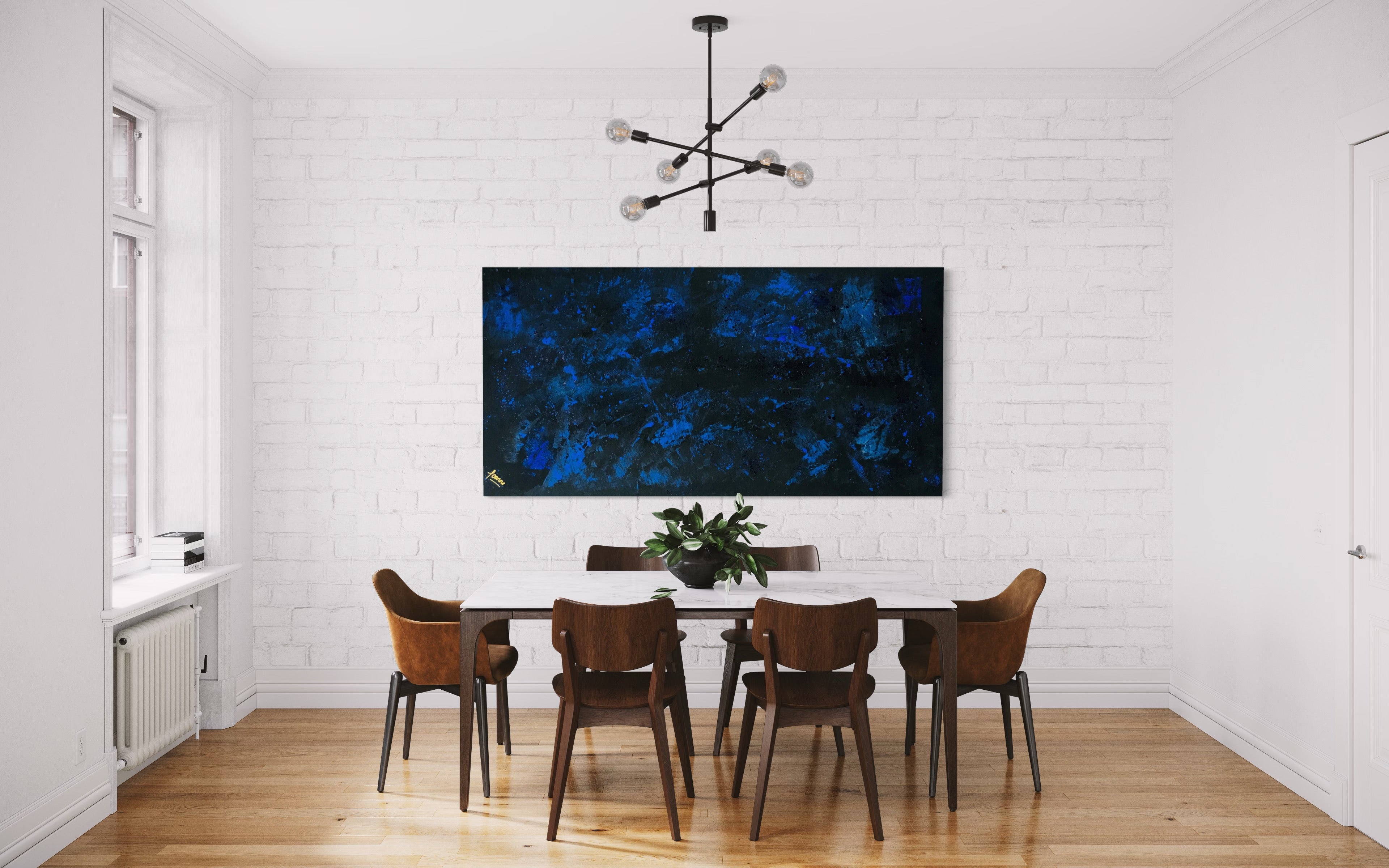 Midnight Sky 91 cm x 183 cm Blue Black Textured Abstract Painting by Joanne Daniel