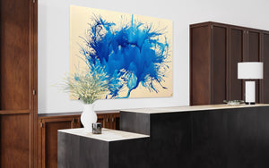 Dripping Cobalt Blue 121.8 cm x 182.8 cm Blue Ink Textured Abstract Painting