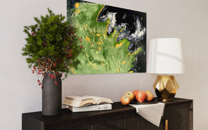 Alpine Mountains 93 cm x 61 cm Black Green Textured Abstract Painting Abstract by Australian Artist Joanne Daniel