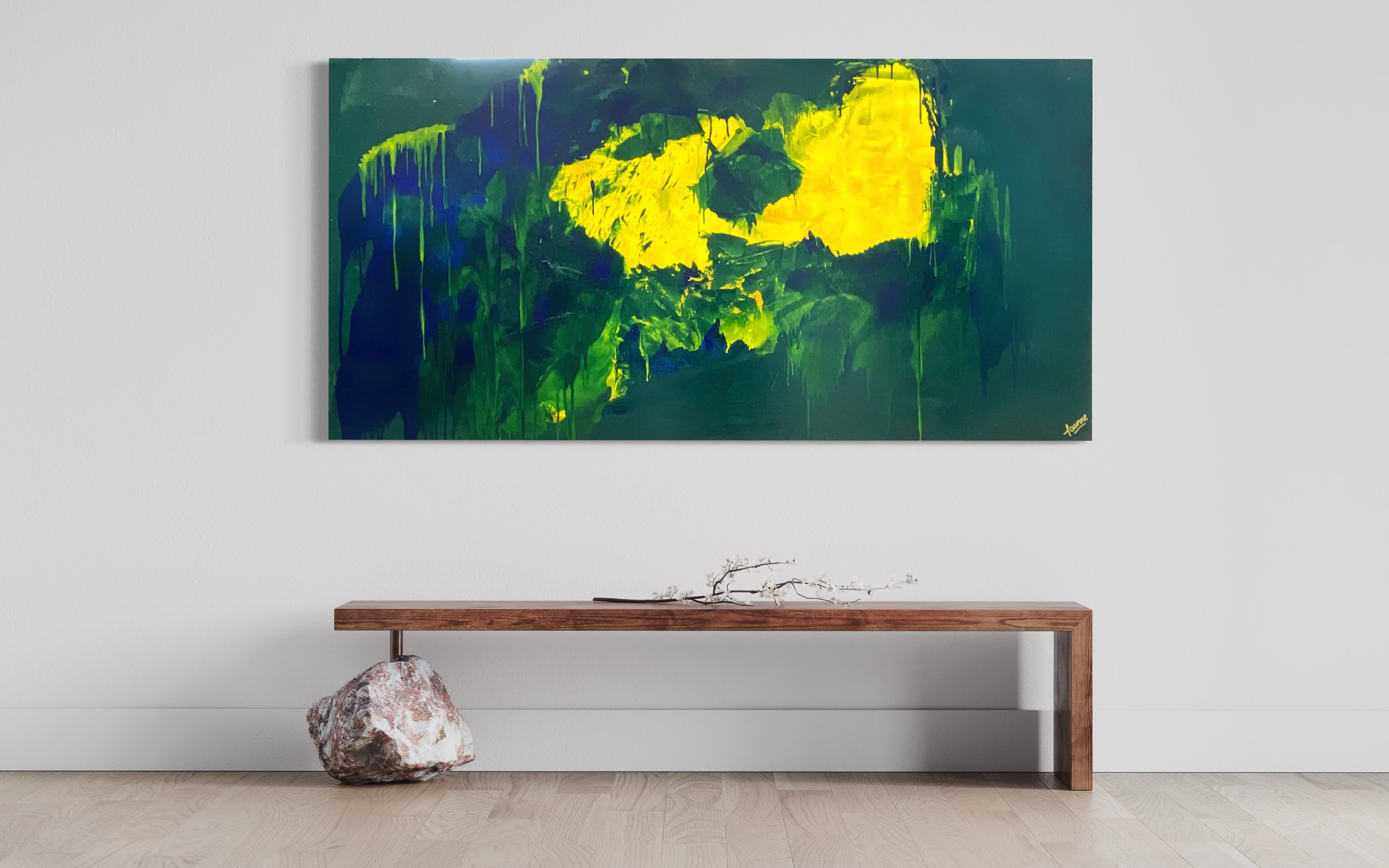 Lemon splash (91 cm x 182 cm)Textured Abstract Painting by Joanne Daniel