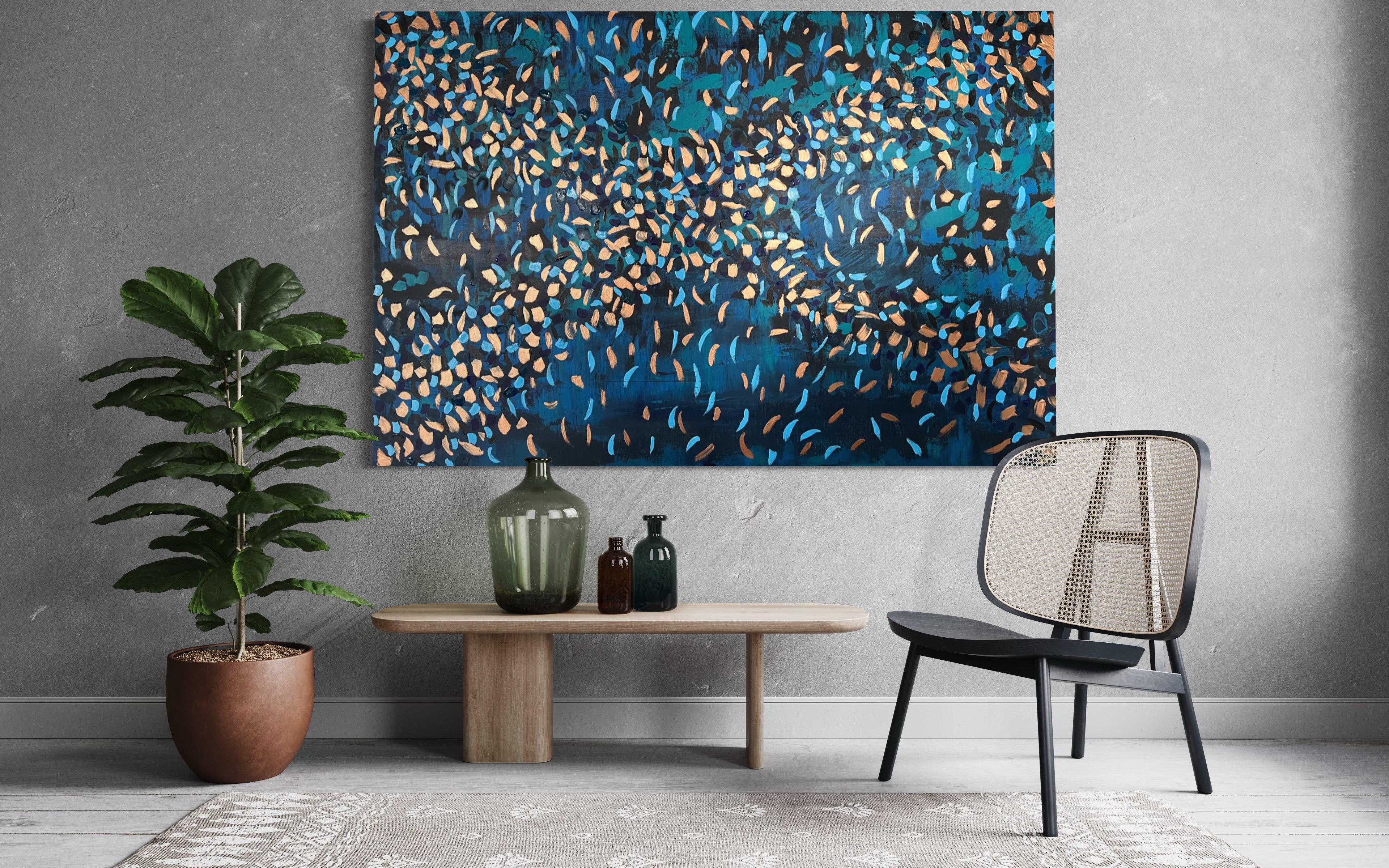 Blooming Blue 121.8 cm x 182.8 cm Blue Textured Original Abstract Painting by Joanne Daniel