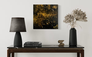 Gold Rush 30 cm x 30 cm Gold Black Textured Abstract Painting