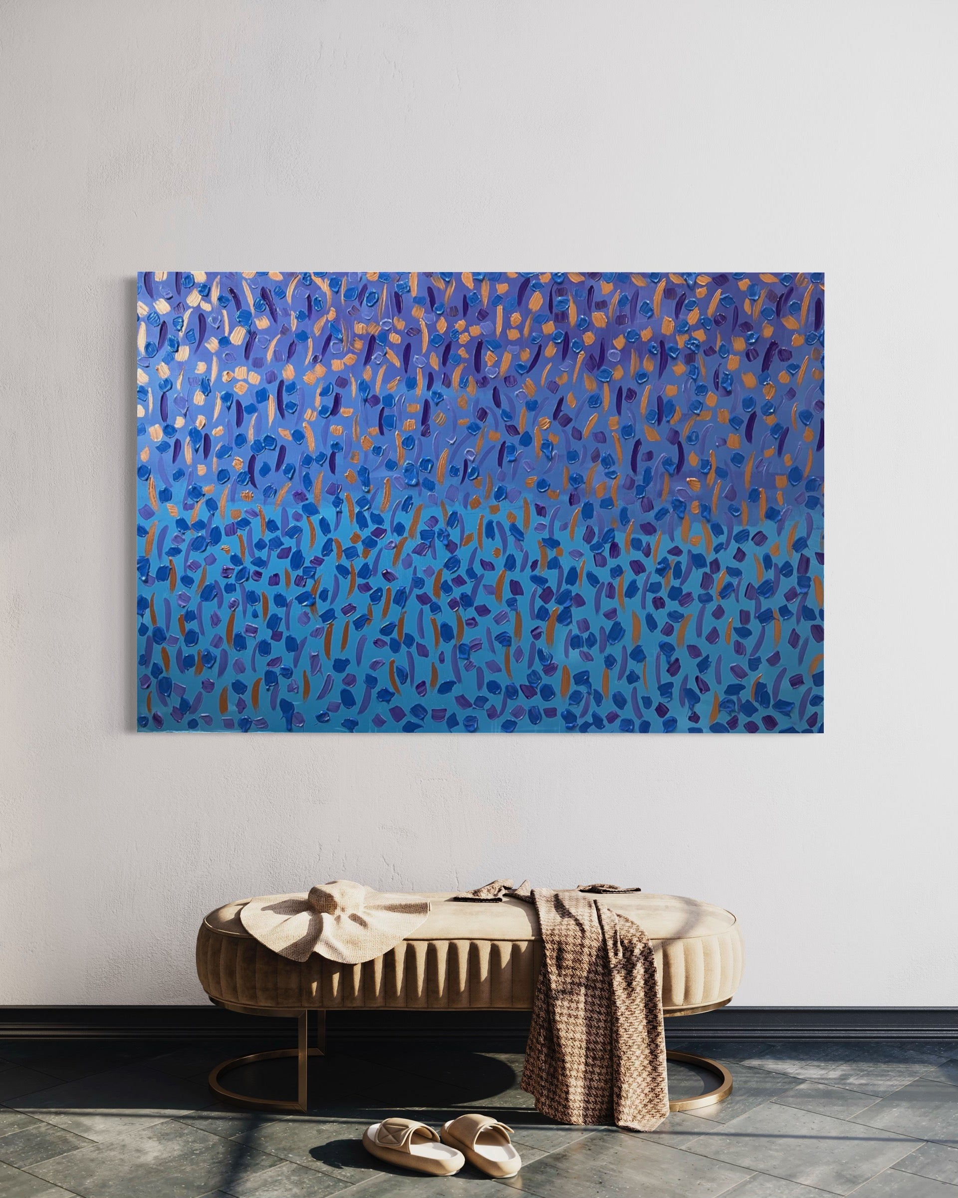 Fall 121.8 cm x 182.8 cm Baby Blue Textured Abstract Painting by Joanne Daniel