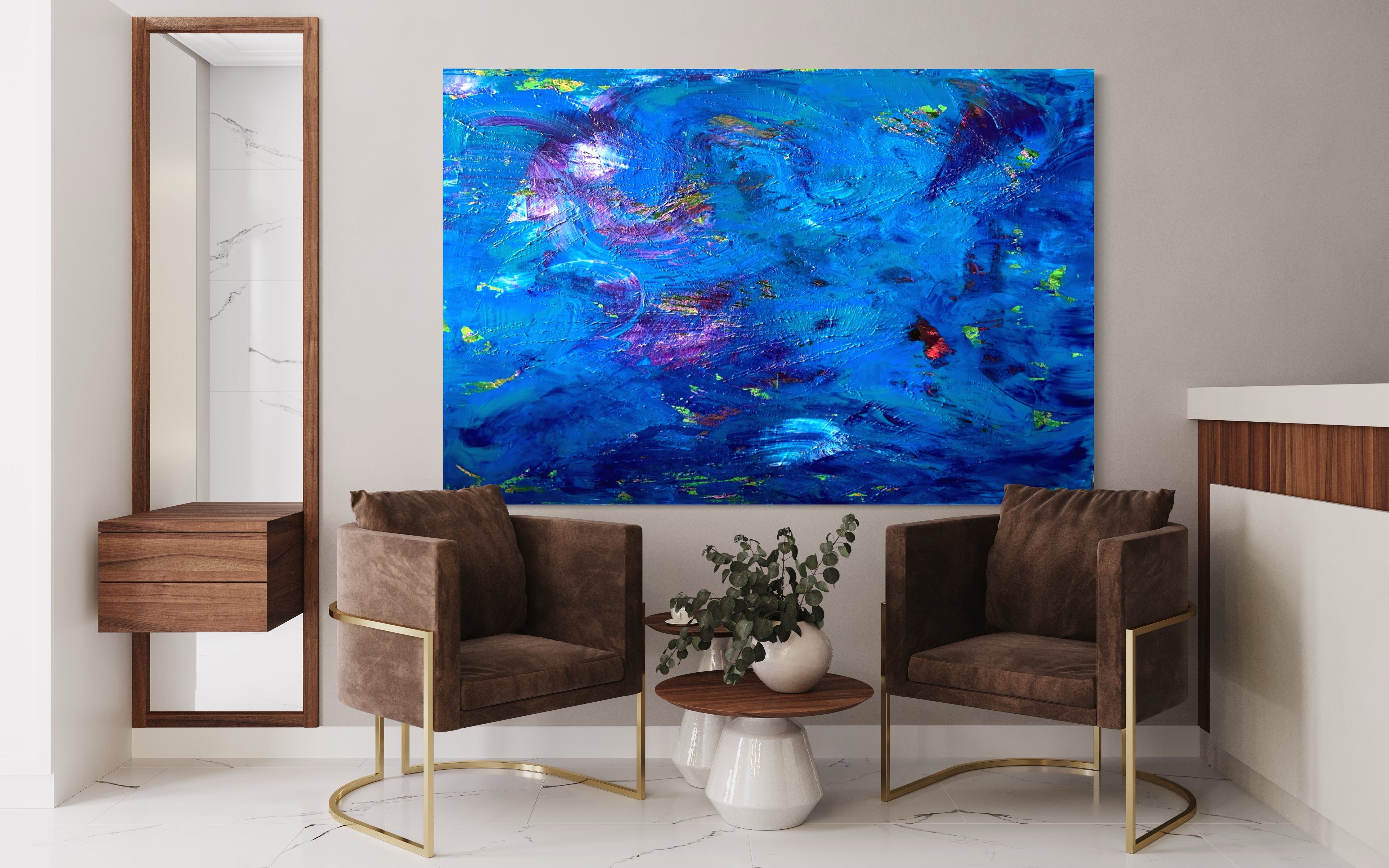 Ocean 121.8 cm x 182.8 cm Blue Textured Abstract Painting by Joanne Daniel