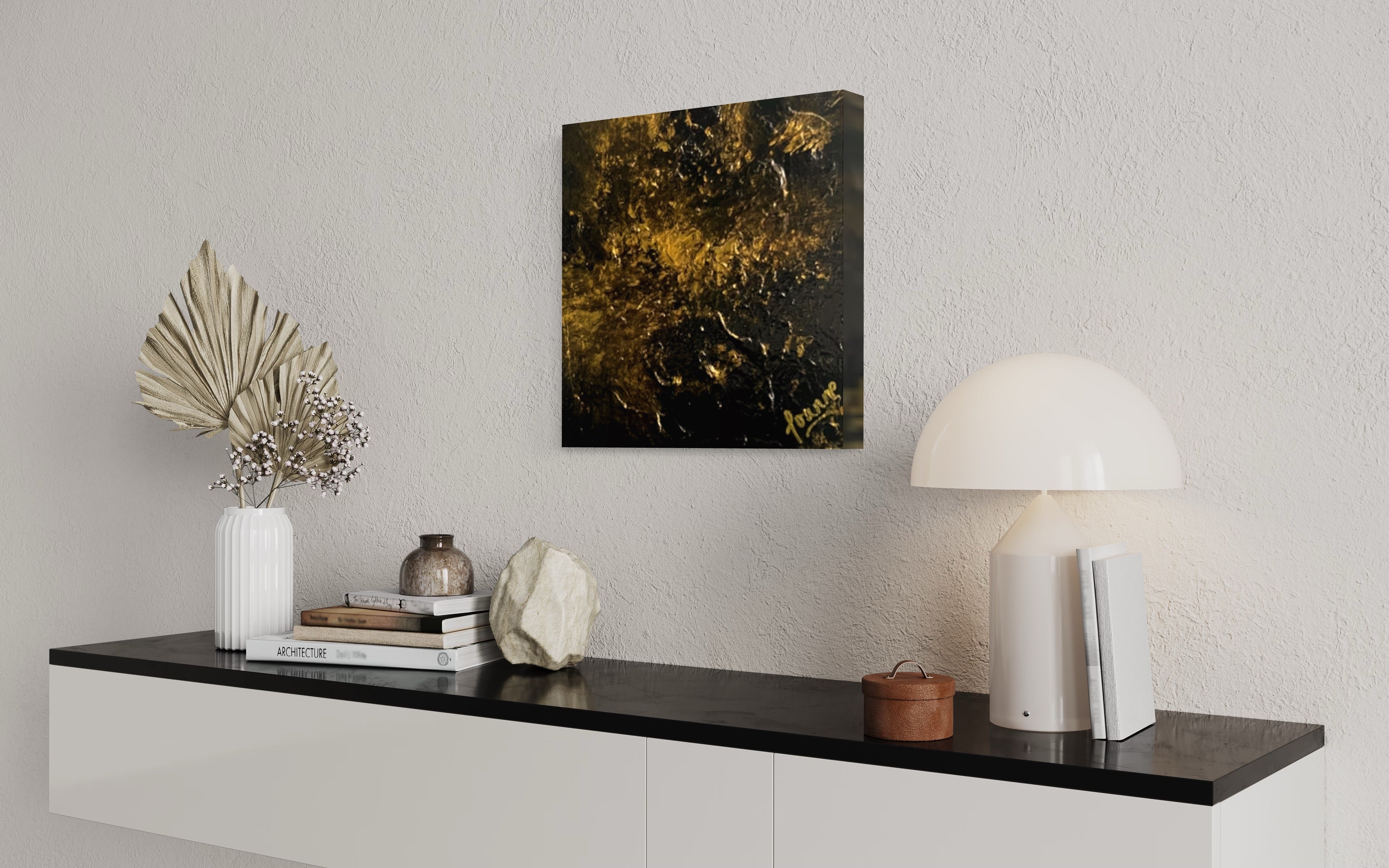 Gold Rush 30 cm x 30 cm Gold Black Textured Abstract Painting