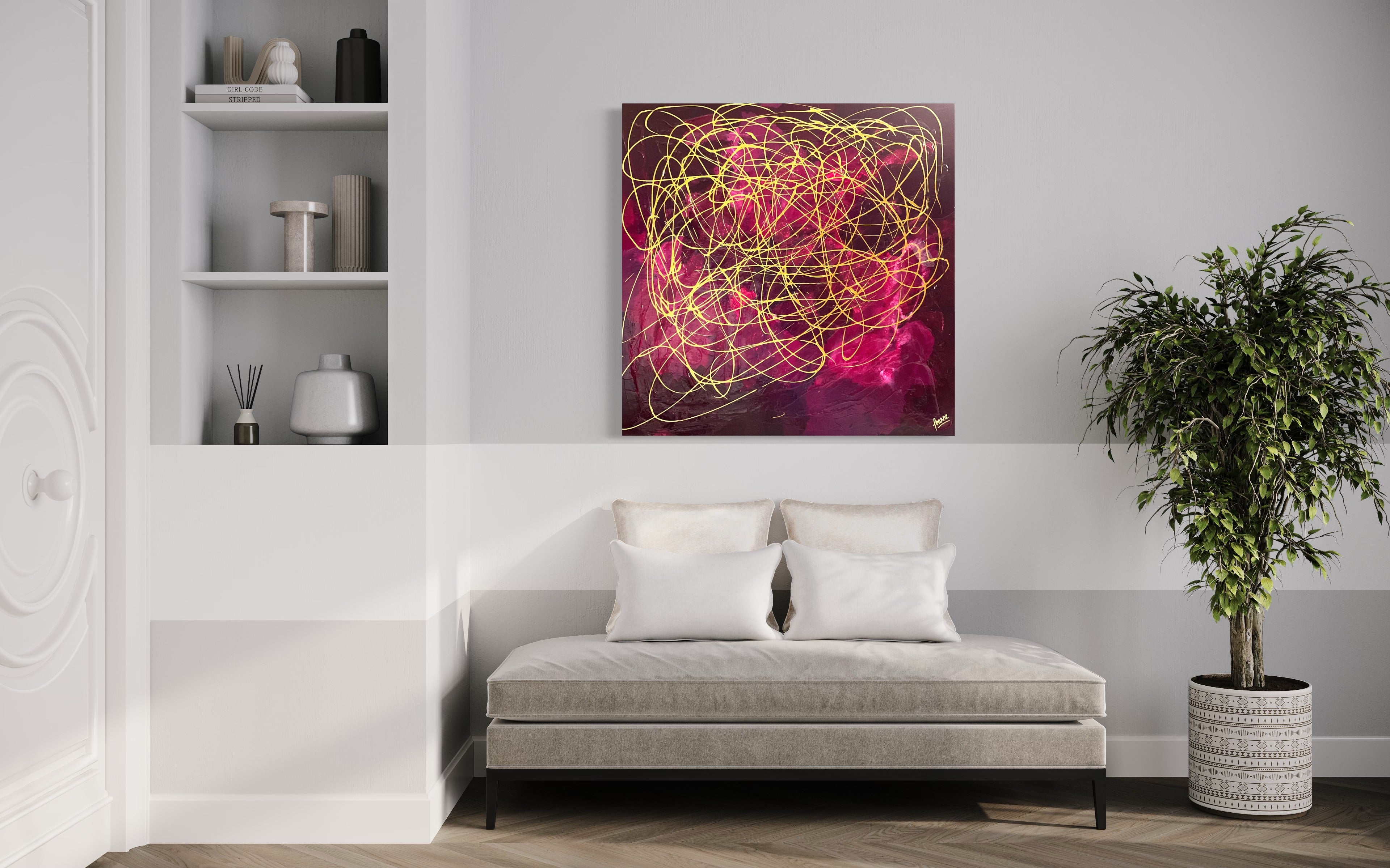 Hope No 7 100 cm  x  100 cm Pink Textured Abstract Painting by Joanne Daniel