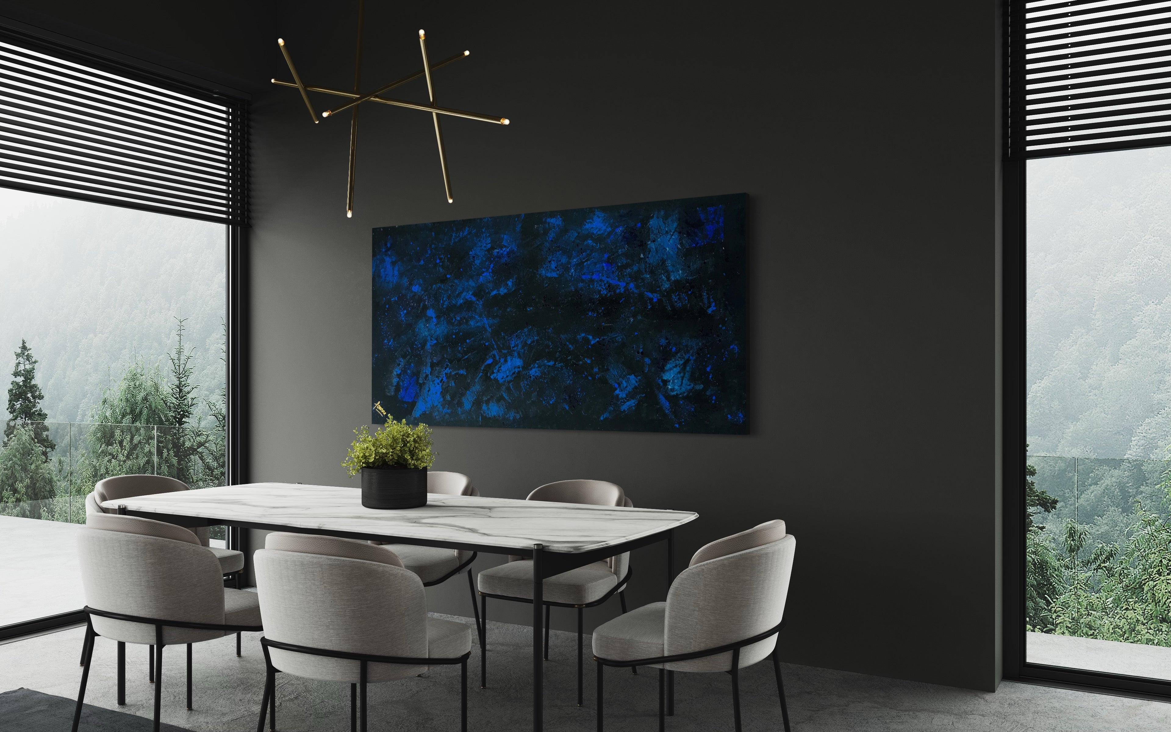 Midnight Sky 91 cm x 183 cm Blue Black Textured Abstract Painting by Joanne Daniel