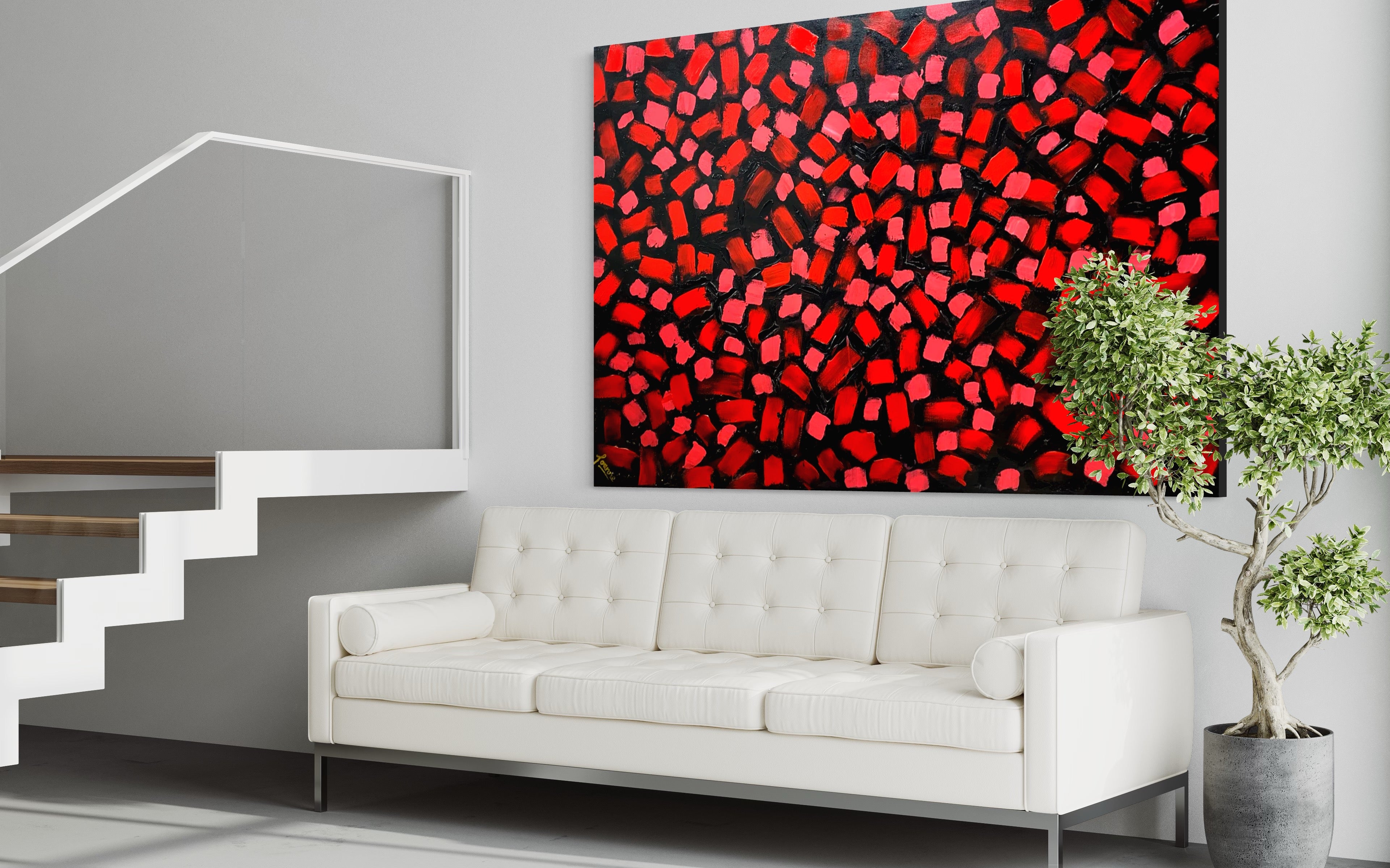 Red Rose Collision 121.8 cm x 182.8 cm Red Textured Abstract Painting