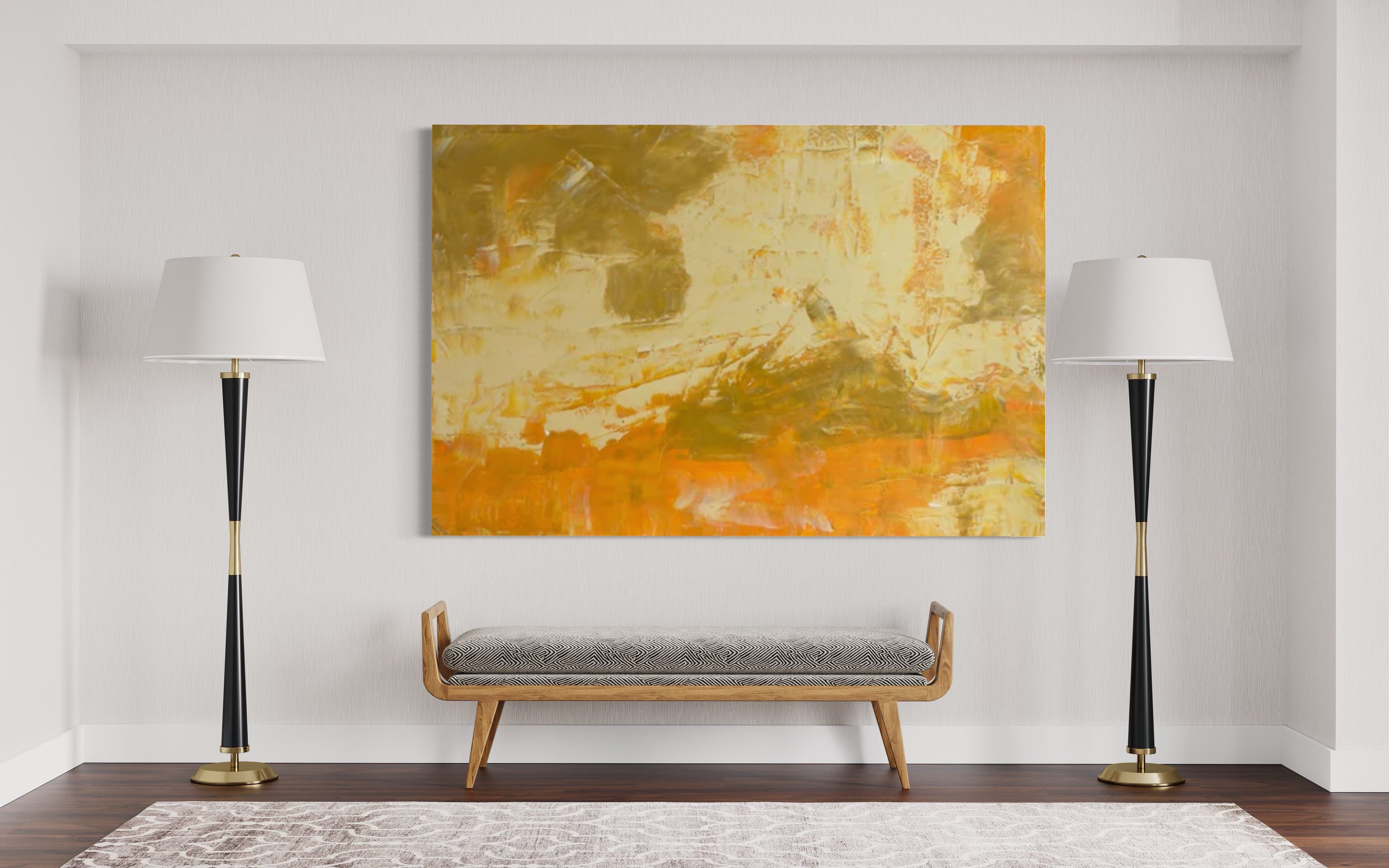 Blooming Yellow 121.8 cm x 182.8 cm Yellow Textured Abstract Painting by Joanne Daniel