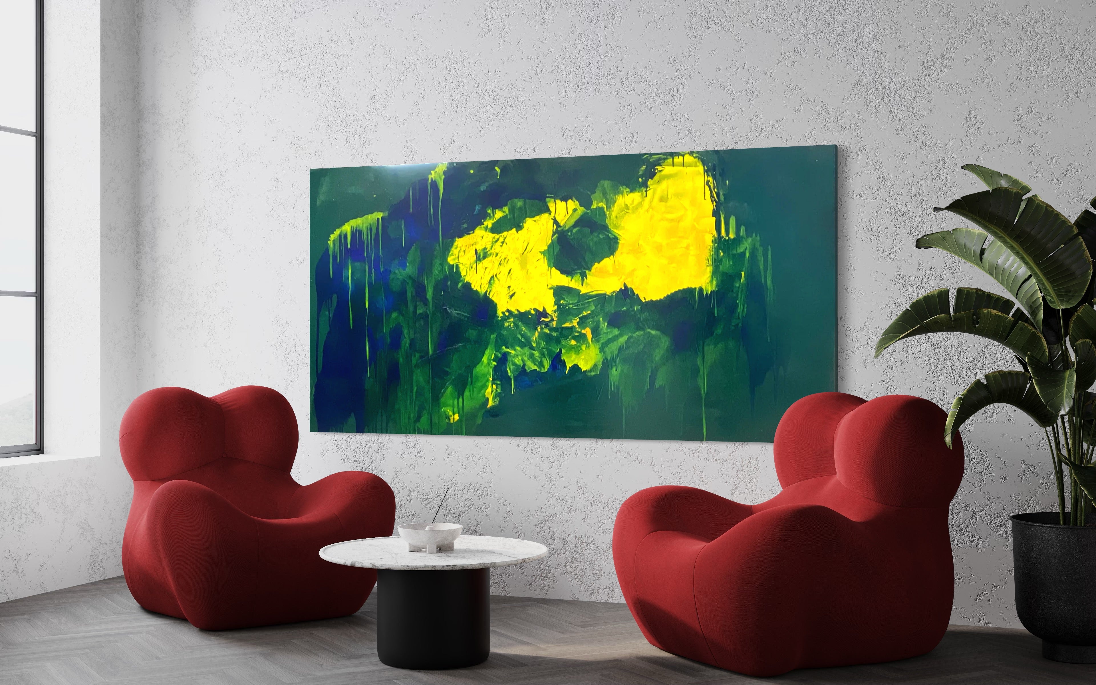 Lemon splash (91 cm x 182 cm)Textured Abstract Painting by Joanne Daniel