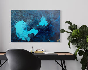 Emerald Blue Sea 93 cm x 61 cm Blue Textured Abstract Painting