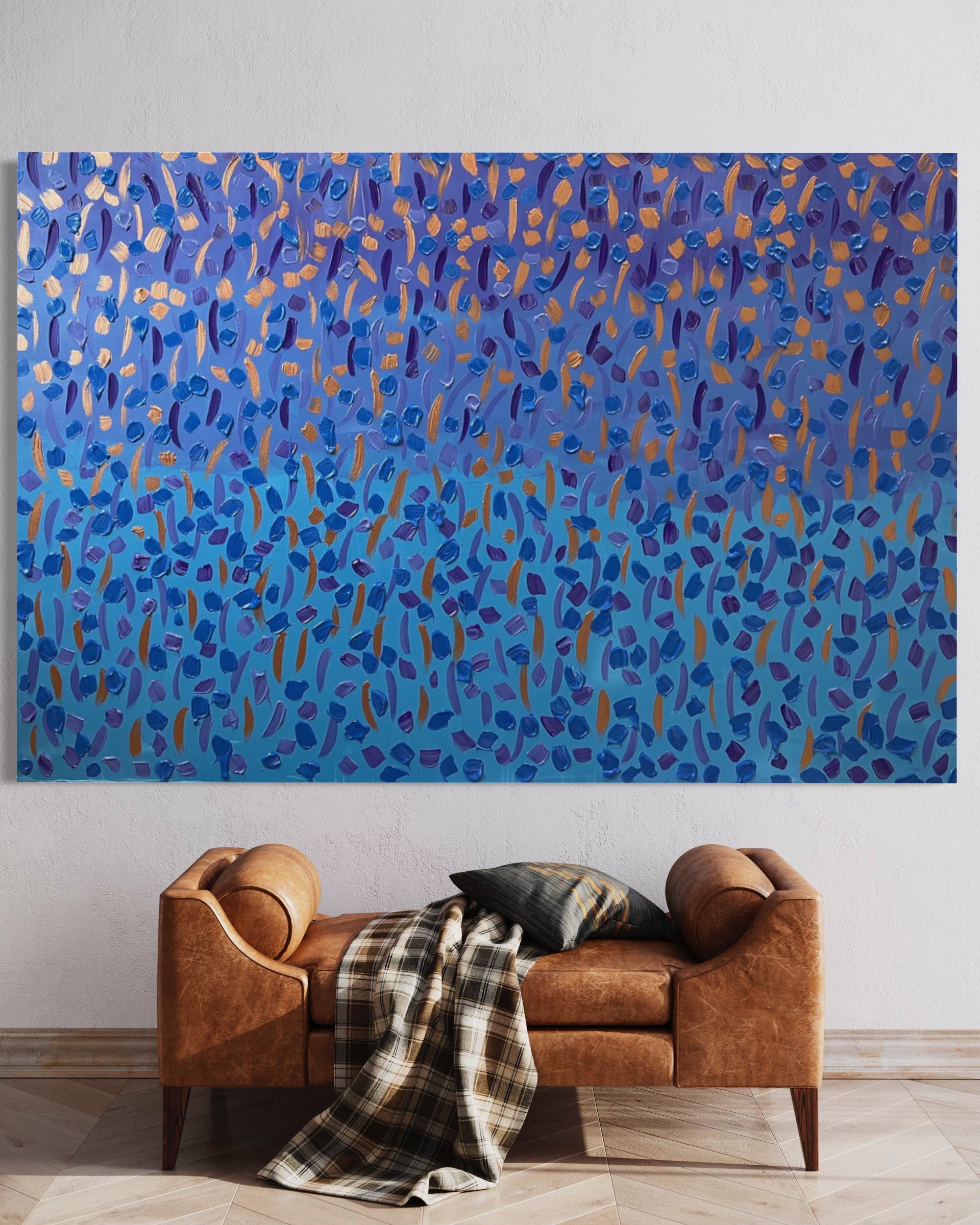 Fall 121.8 cm x 182.8 cm Baby Blue Textured Abstract Painting by Joanne Daniel