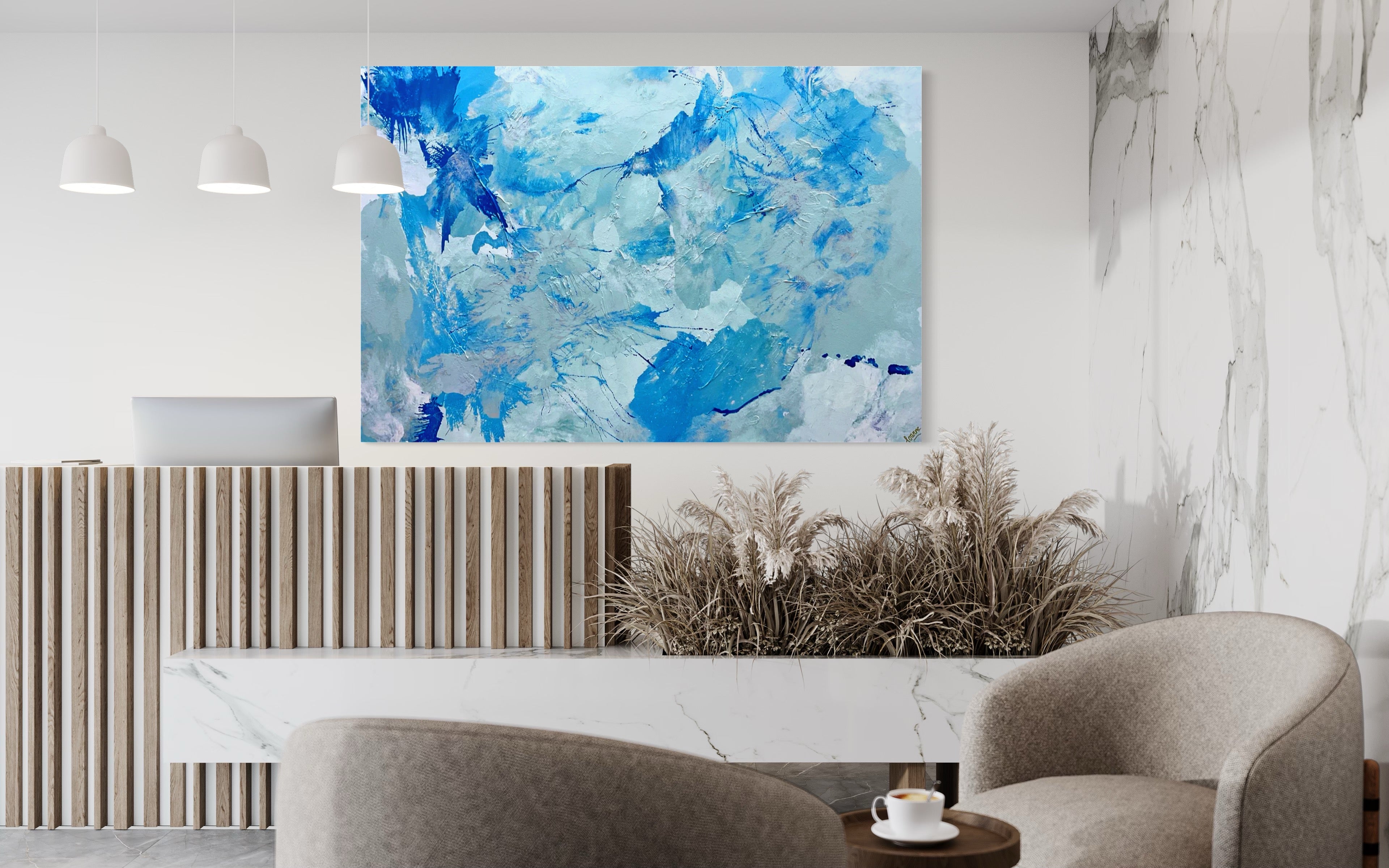 Merging Phthalo Blue 121.8 cm x 182.8 cm         Textured Abstract Painting