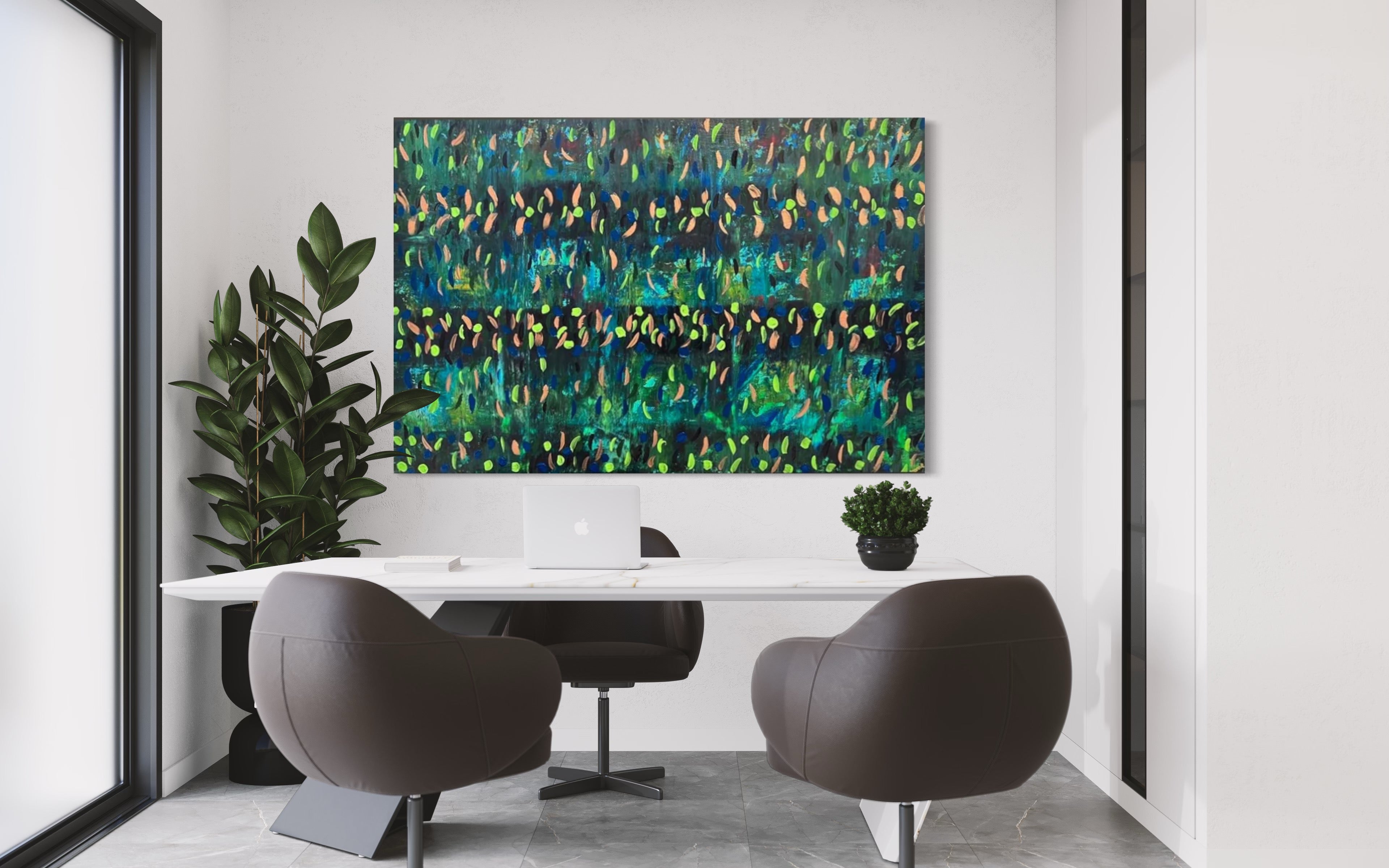 Blooming Green 121.8 cm x 182.8 cm Green Textured Abstract Painting by Joanne Daniel