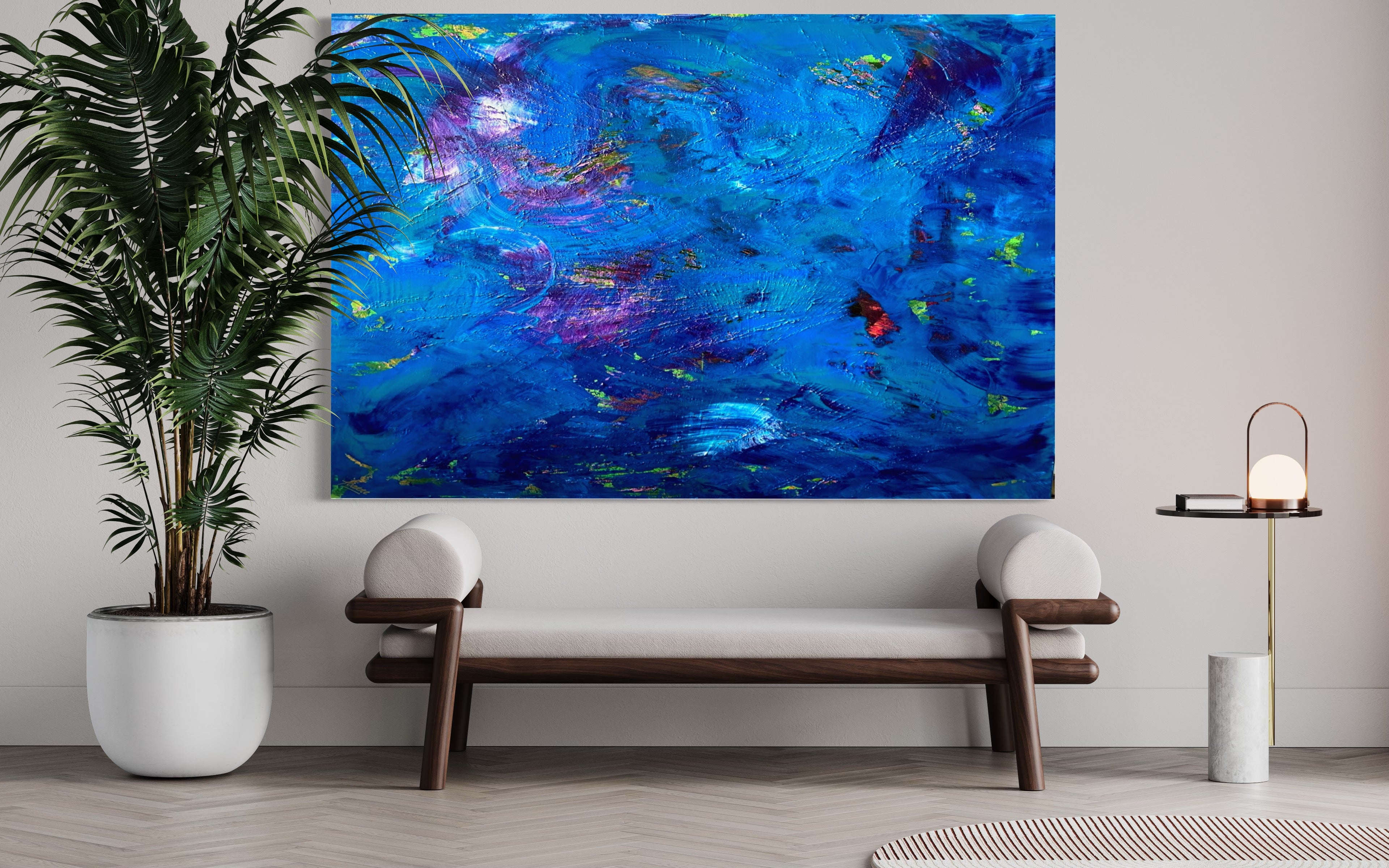 Ocean 121.8 cm x 182.8 cm Blue Textured Abstract Painting by Joanne Daniel