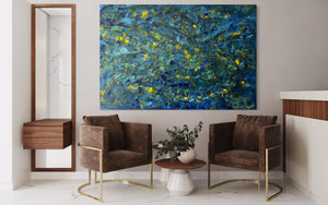 Prussian Blue Splash 121.8cm x 182.8cm Blue Textured Abstract Painting