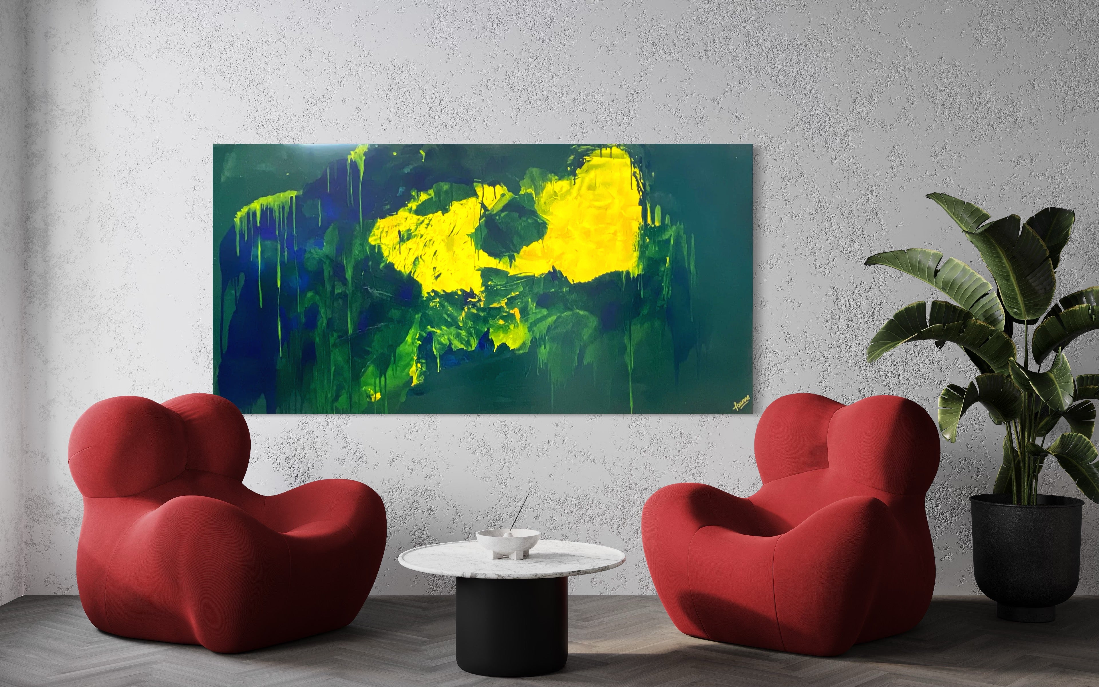 Lemon splash (91 cm x 182 cm)Textured Abstract Painting by Joanne Daniel