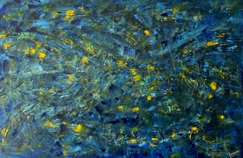 Prussian Blue Splash 121.8cm x 182.8cm Blue Textured Abstract Painting