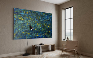 Prussian Blue Splash 121.8cm x 182.8cm Blue Textured Abstract Painting