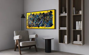Universe 61cm x 122cm Yellow Blue Textured Abstract Painting