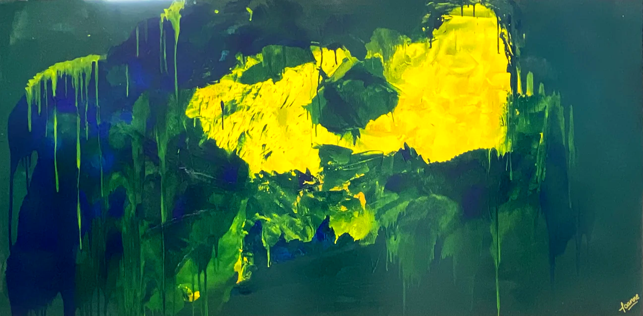 Lemon splash (91 cm x 182 cm)Textured Abstract Painting by Joanne Daniel