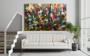 Green Dioxazine blemish 121.8 cm x 182.8 cm Blue Red Silver Textured Abstract Painting