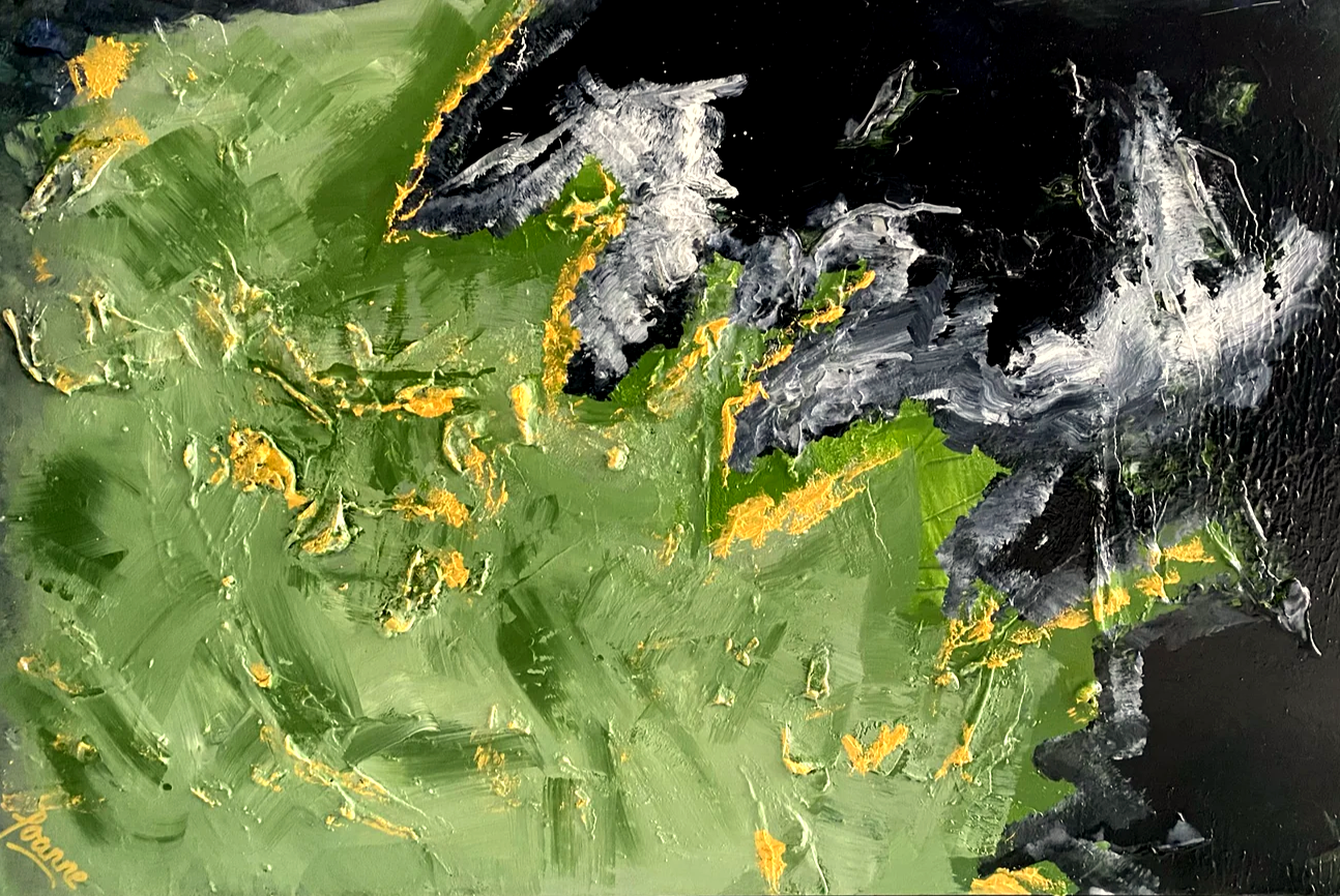 Alpine Mountains 93 cm x 61 cm Black Green Textured Abstract Painting Abstract by Australian Artist Joanne Daniel