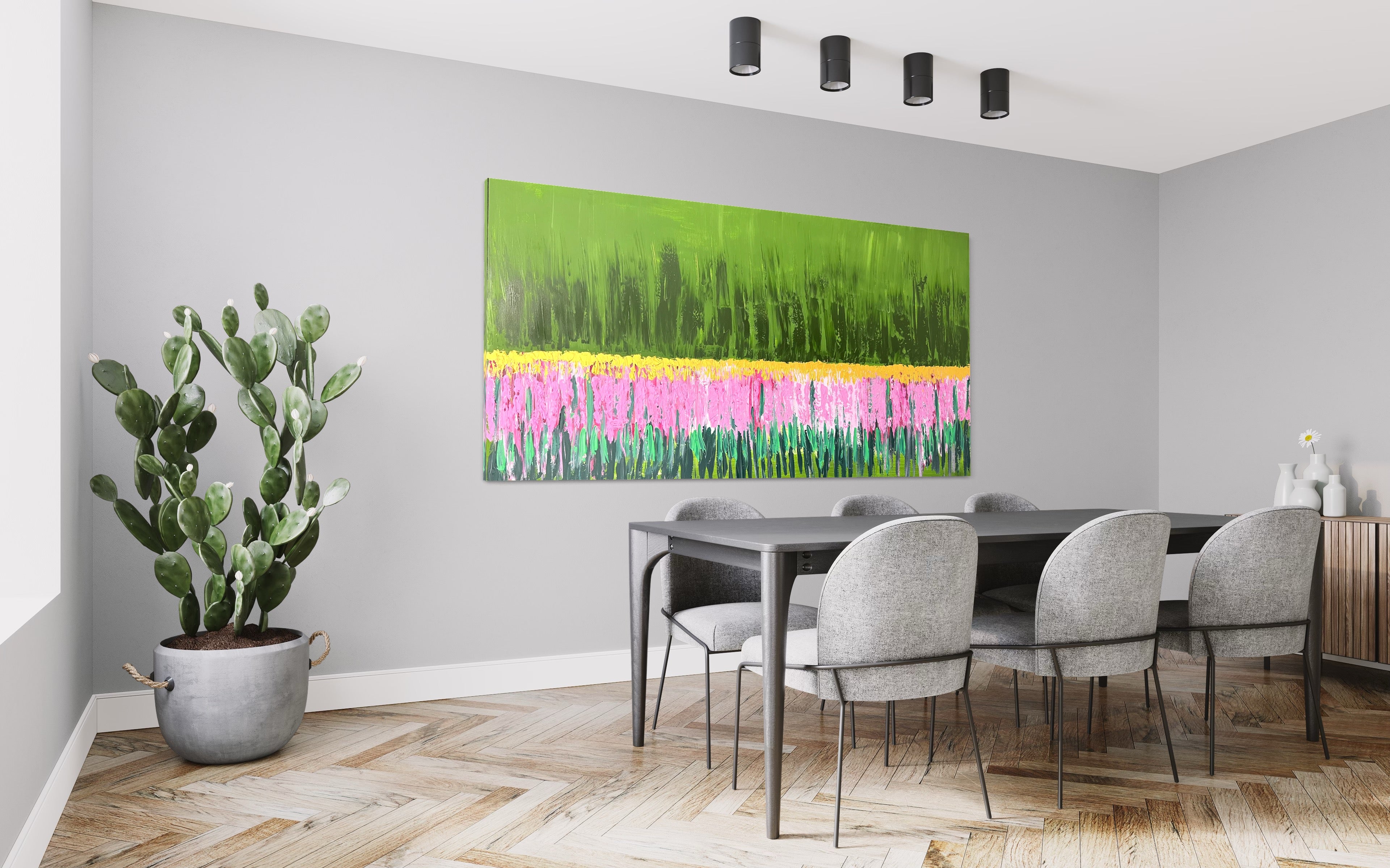 Flower field (91 cm x 182 cm)Textured Abstract Painting by Joanne Daniel