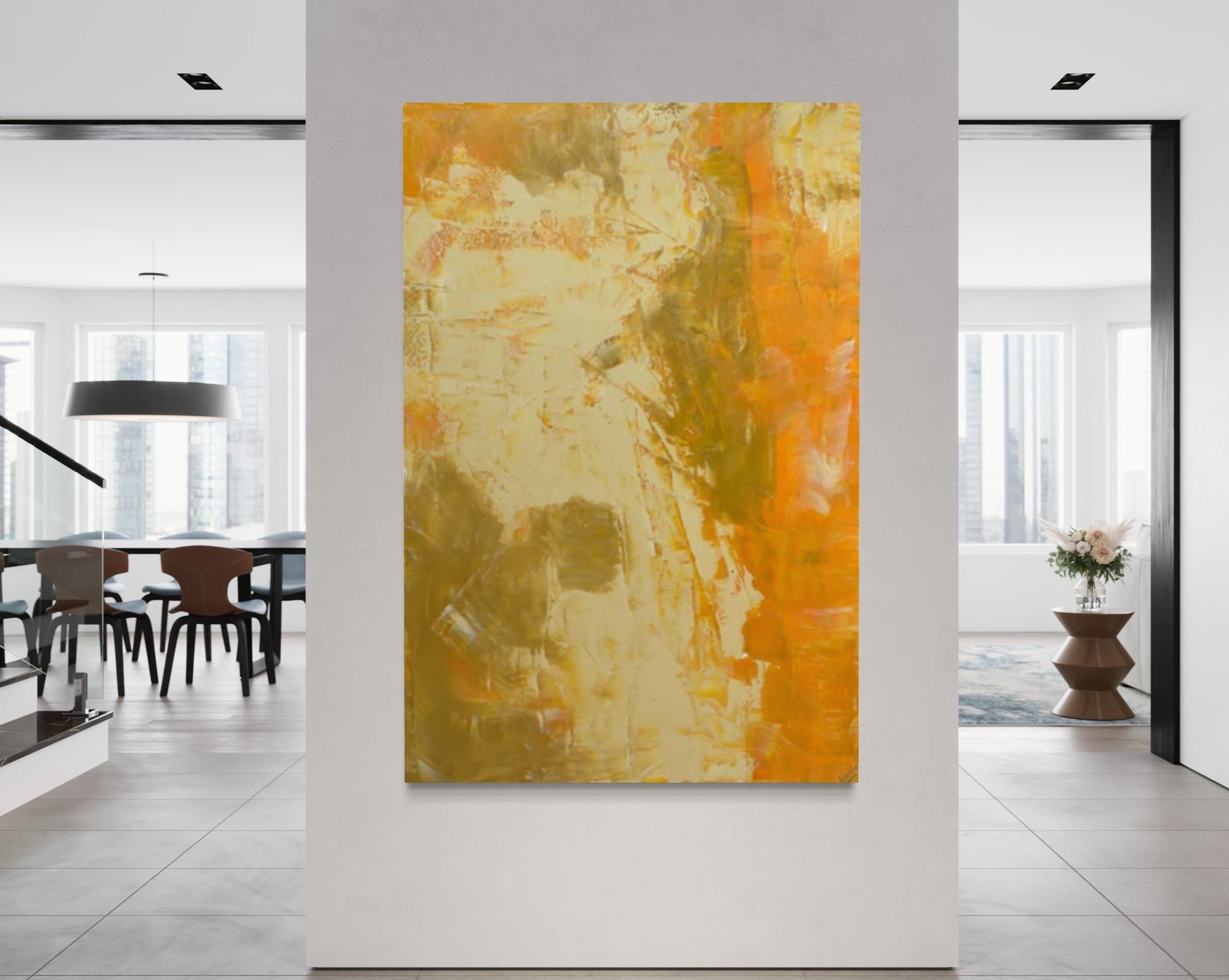 Blooming Yellow 121.8 cm x 182.8 cm Yellow Textured Abstract Painting by Joanne Daniel