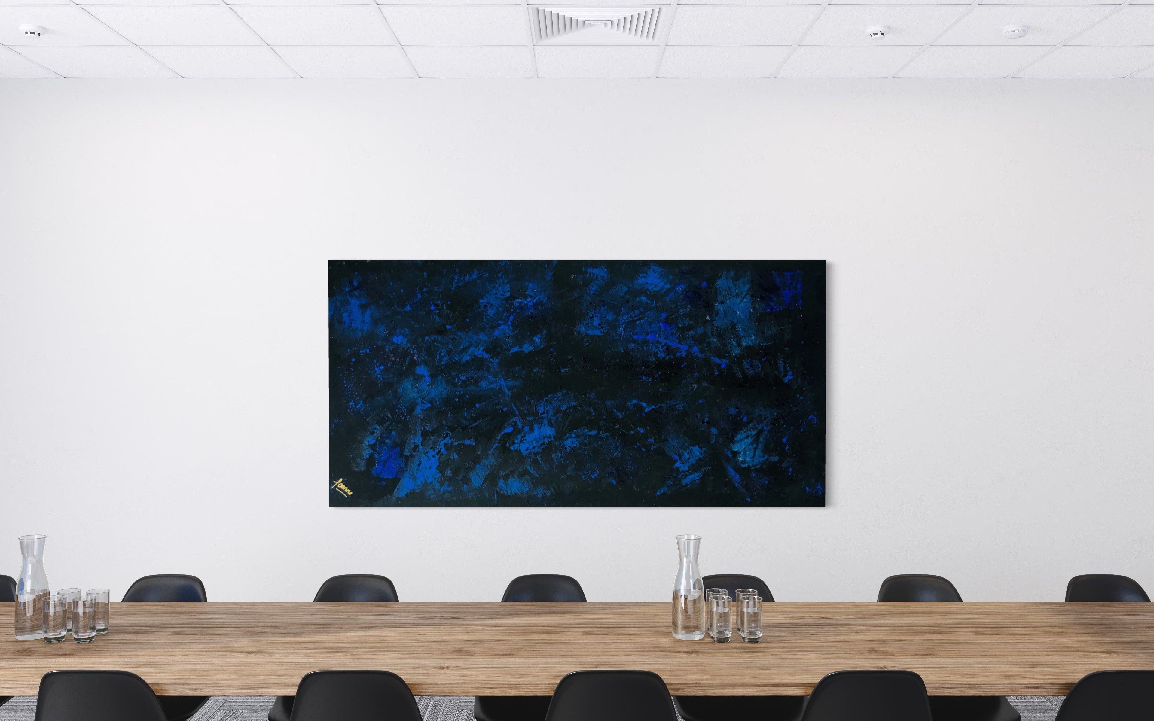 Midnight Sky 91 cm x 183 cm Blue Black Textured Abstract Painting by Joanne Daniel