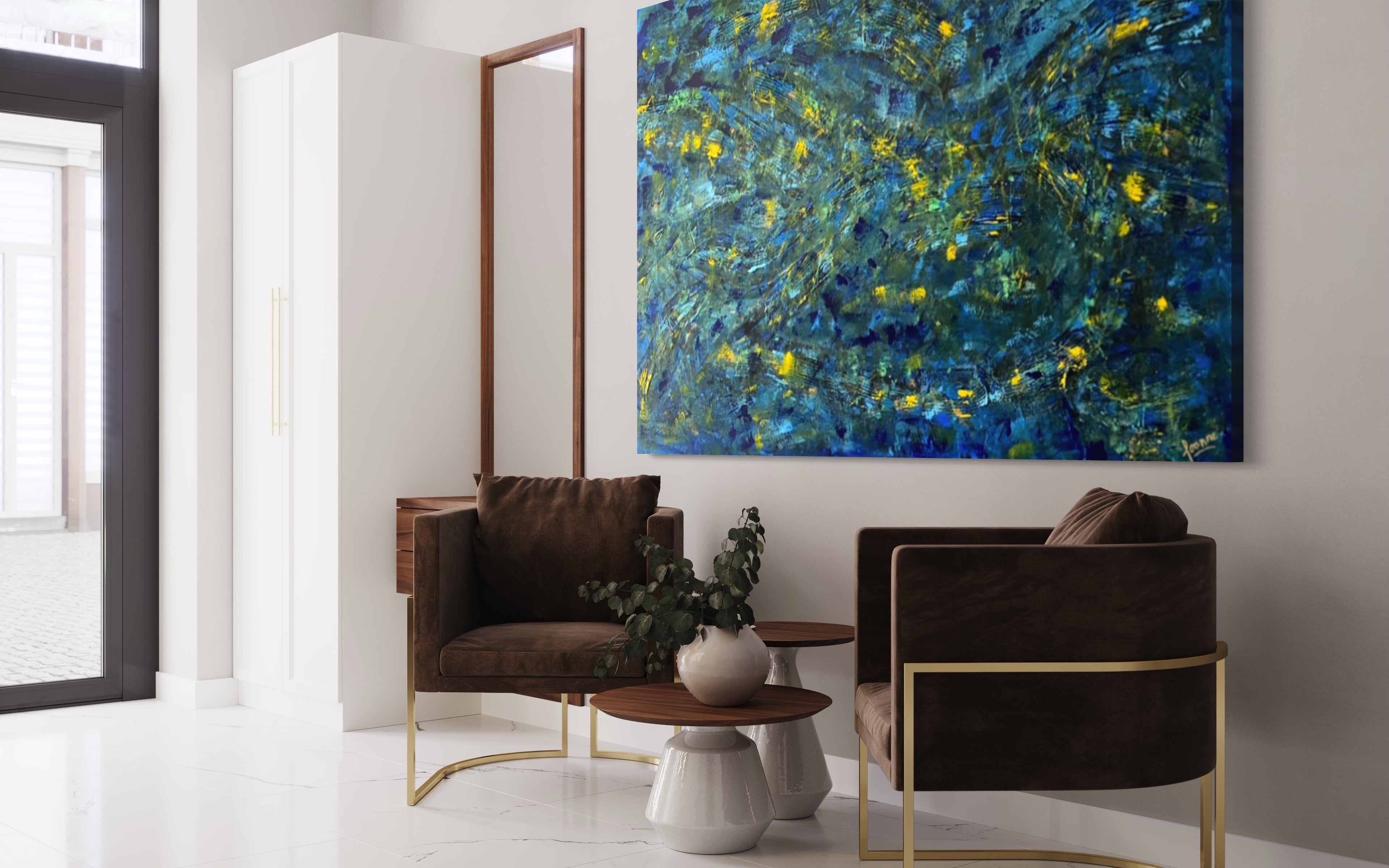 Prussian Blue Splash 121.8cm x 182.8cm Blue Textured Abstract Painting