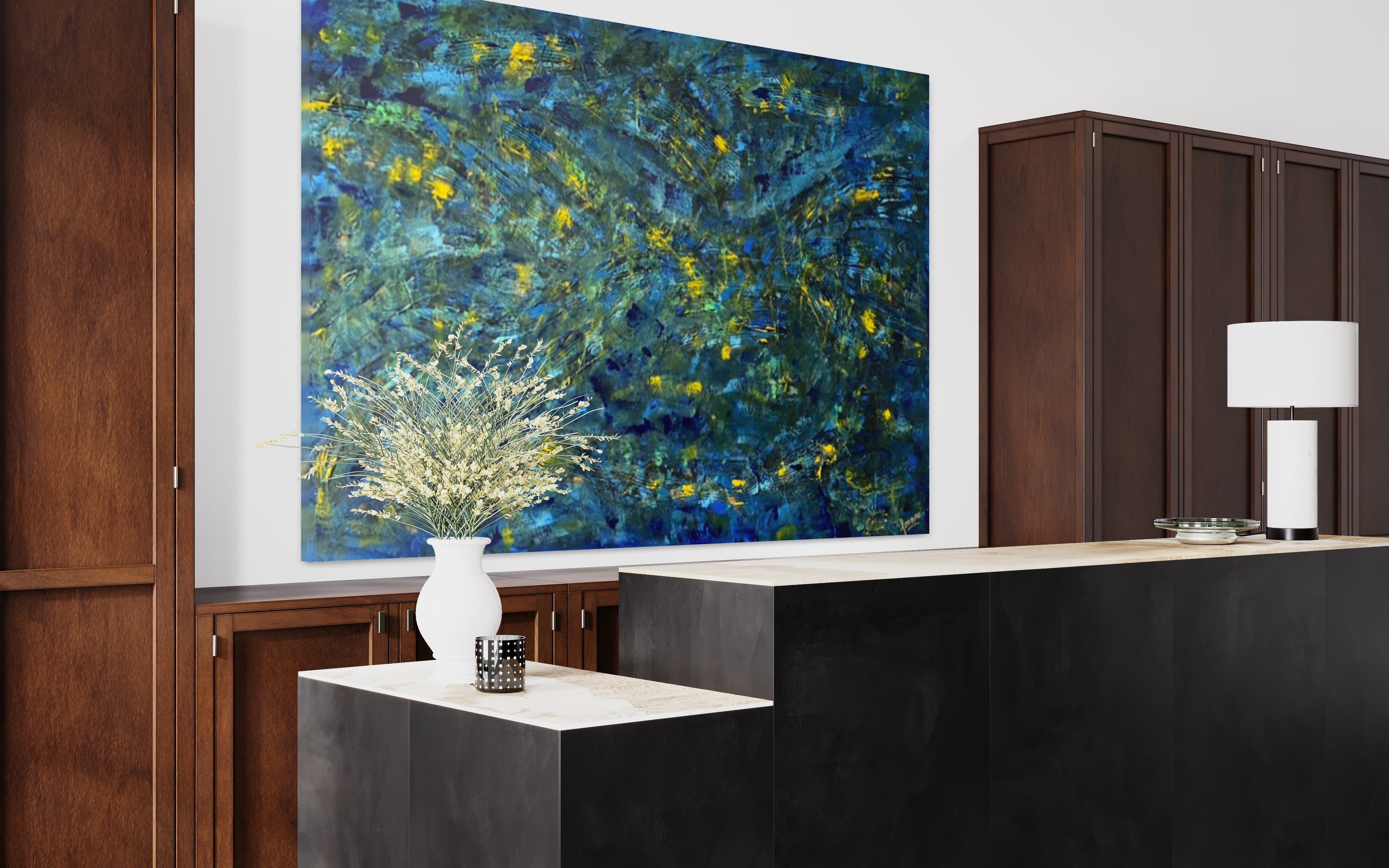 Prussian Blue Splash 121.8cm x 182.8cm Blue Textured Abstract Painting