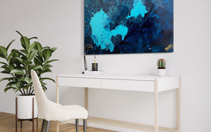 Emerald Blue Sea 93 cm x 61 cm Blue Textured Abstract Painting