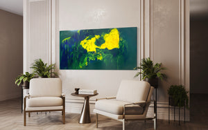 Lemon splash (91 cm x 182 cm)Textured Abstract Painting by Joanne Daniel