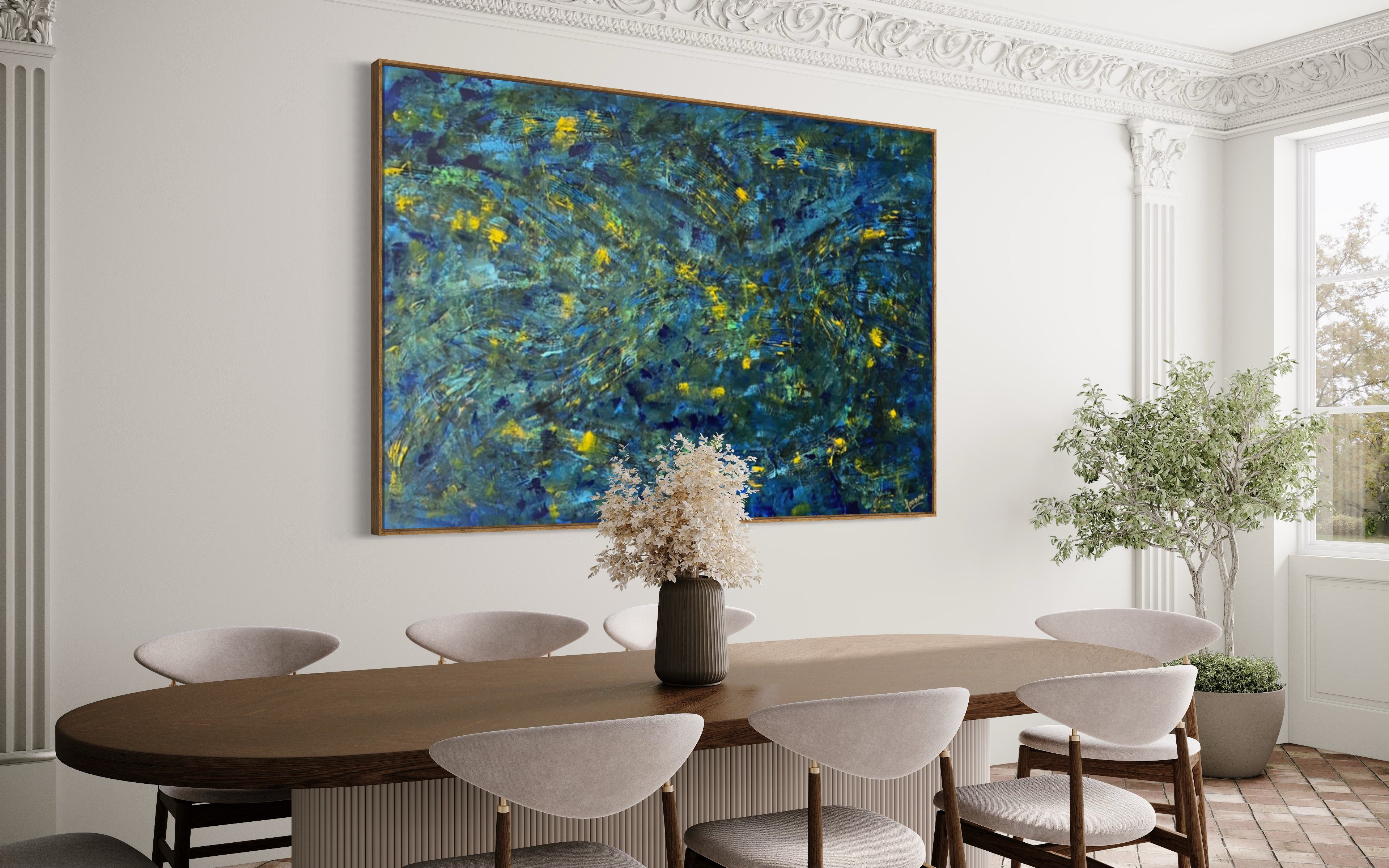 Prussian Blue Splash 121.8cm x 182.8cm Blue Textured Abstract Painting