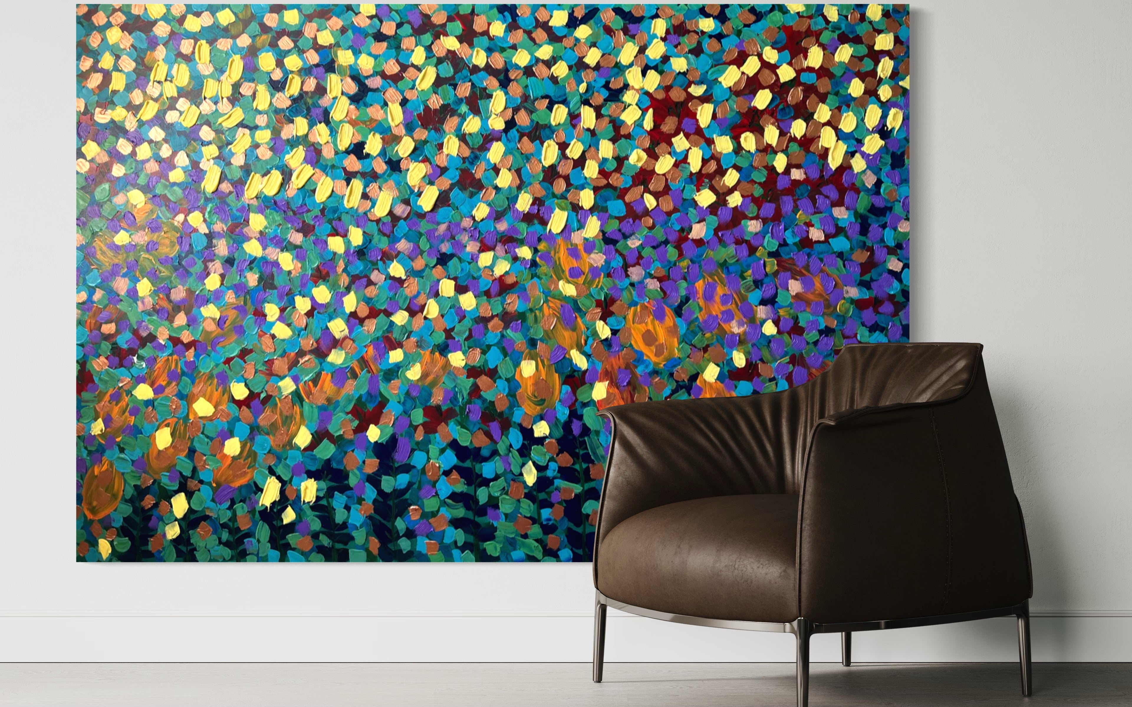 Spring Garden 121.8 cm x 182.8 cm Blue Textured Abstract Painting by Joanne Daniel