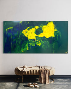 Lemon splash (91 cm x 182 cm)Textured Abstract Painting by Joanne Daniel