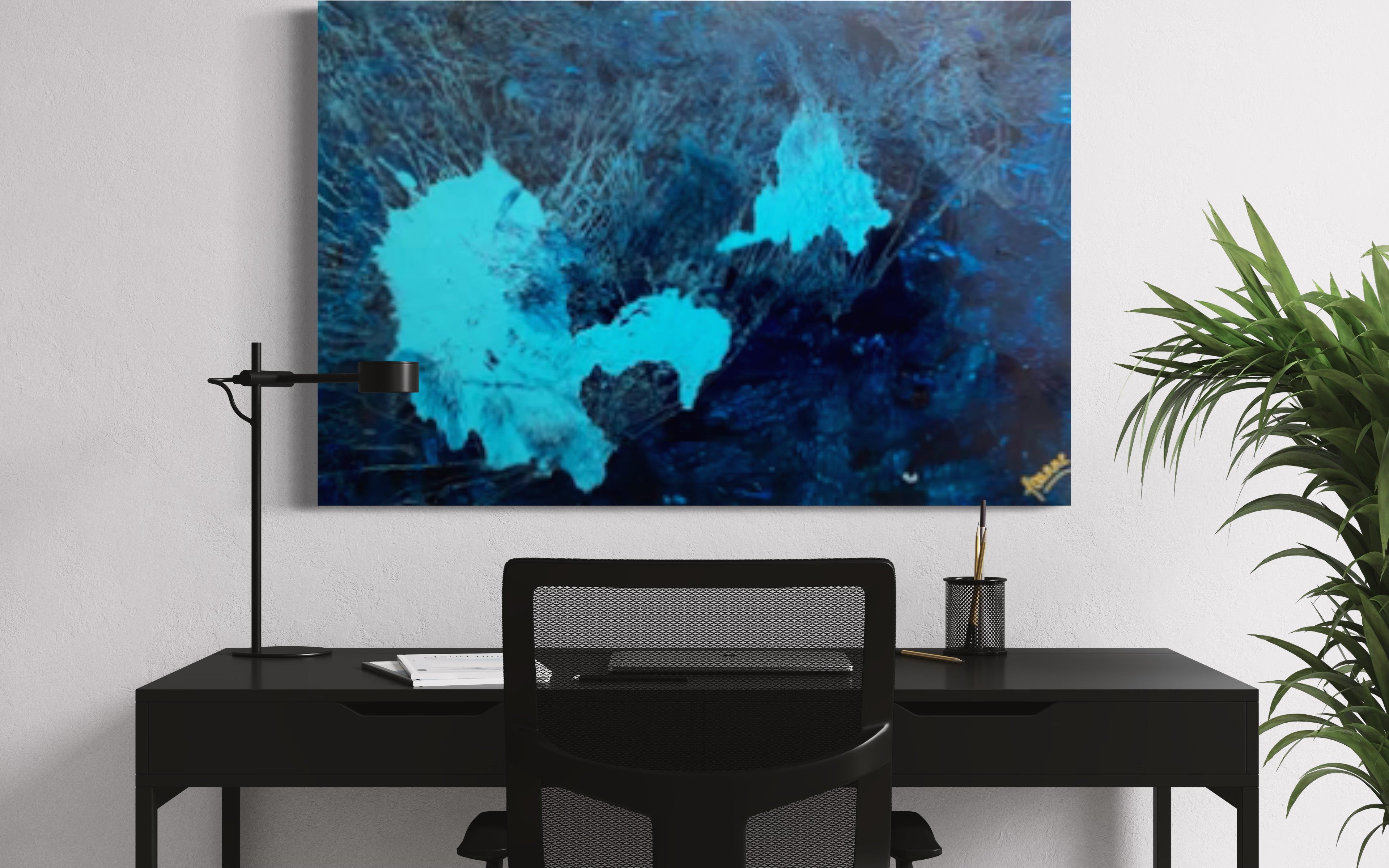 Emerald Blue Sea 93 cm x 61 cm Blue Textured Abstract Painting