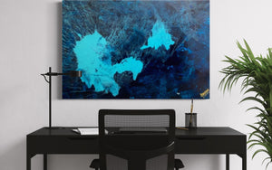 Emerald Blue Sea 93 cm x 61 cm Blue Textured Abstract Painting