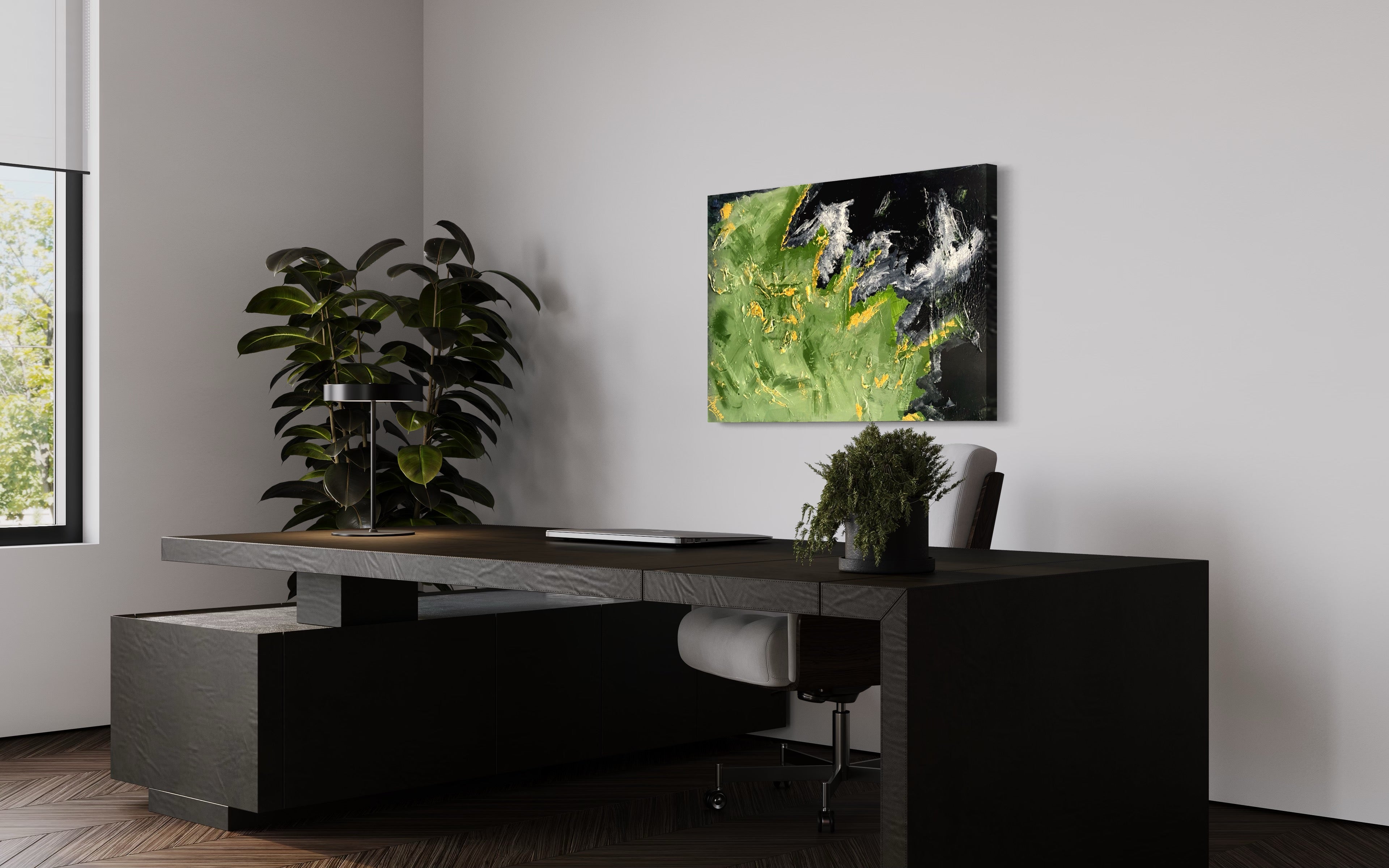 Alpine Mountains 93 cm x 61 cm Black Green Textured Abstract Painting Abstract by Australian Artist Joanne Daniel