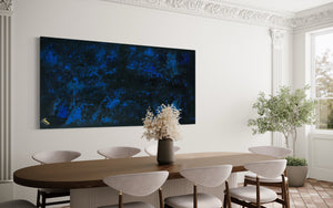 Midnight Sky 91 cm x 183 cm Blue Black Textured Abstract Painting by Joanne Daniel